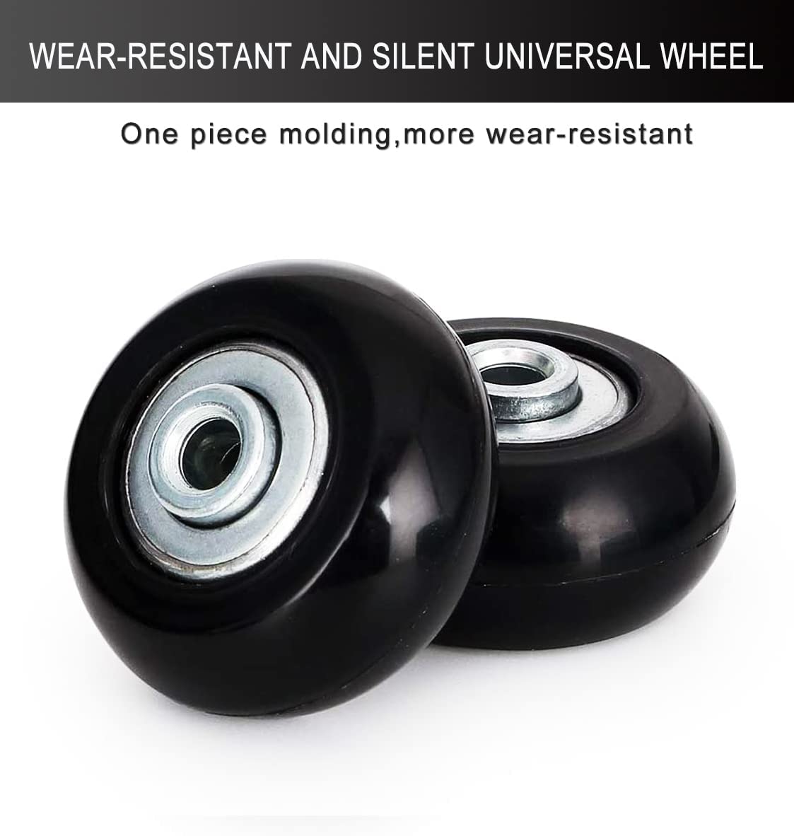 45mm Luggage Wheel Replacement Set - 4 Pack Heavy Duty Swivel Caster Wheels with Bearings & Axles (Fits 30mm & 35mm) - Black Rubber Suitcase Repair Kit 3.31x3.07x1.3 inches - Perfect for Travel Luggage, Trolley Cases & Rolling Bags