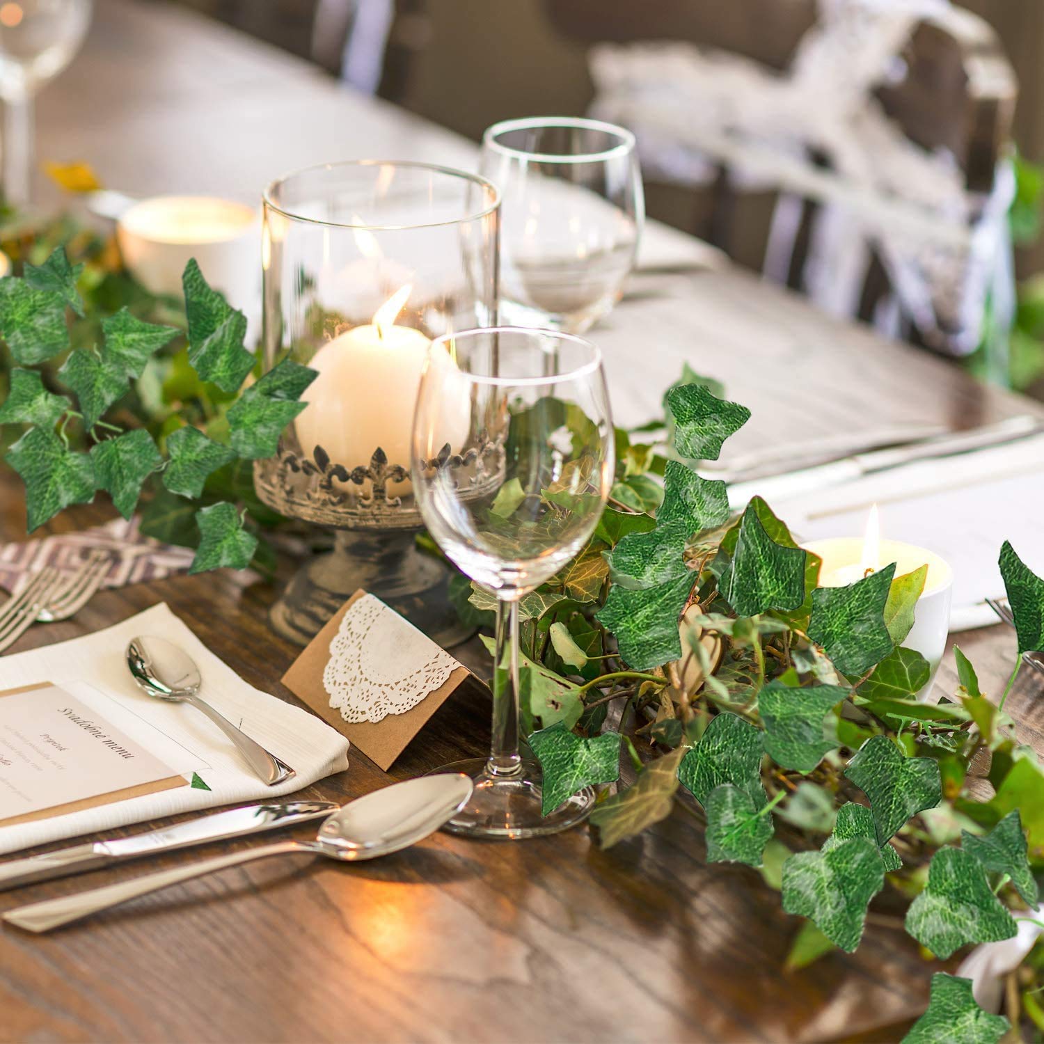 Artificial Ivy Garland - 60 Strands 416Ft Fake Hanging Plants for Wedding, Party & Home Decor | UV Resistant Fake Ivy Vines for Wall, Garden & Indoor Room Decoration (Ivy Leaves) - Perfect for Creating Romantic Atmosphere & Enhancing Living Spaces