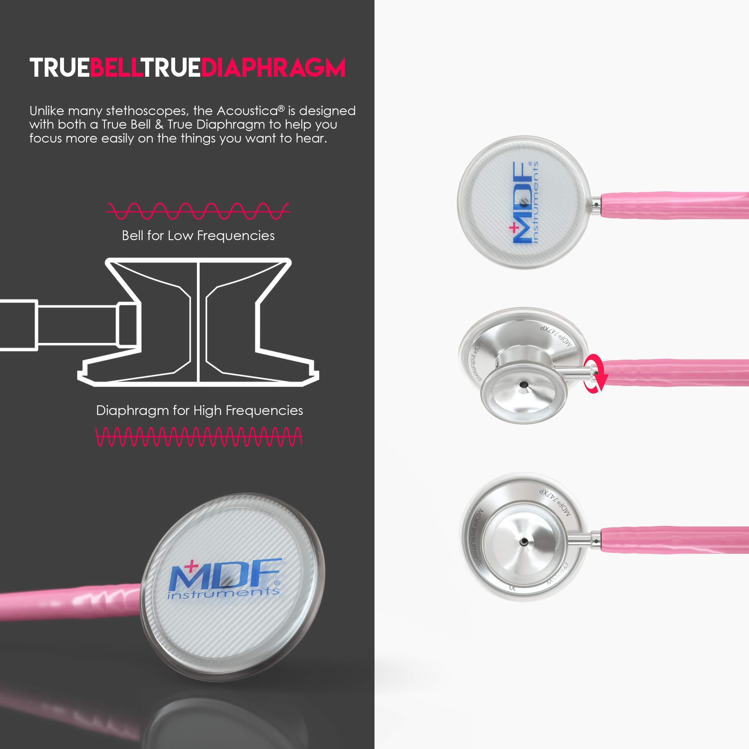 MDF Acoustica Lightweight Dual Head Stethoscope for Doctors, Nurses & Students - Pink Tube & Silver Chestpiece (MDF747XP01) | Ideal for Home Health Use, Medical Training & Clinical Practice