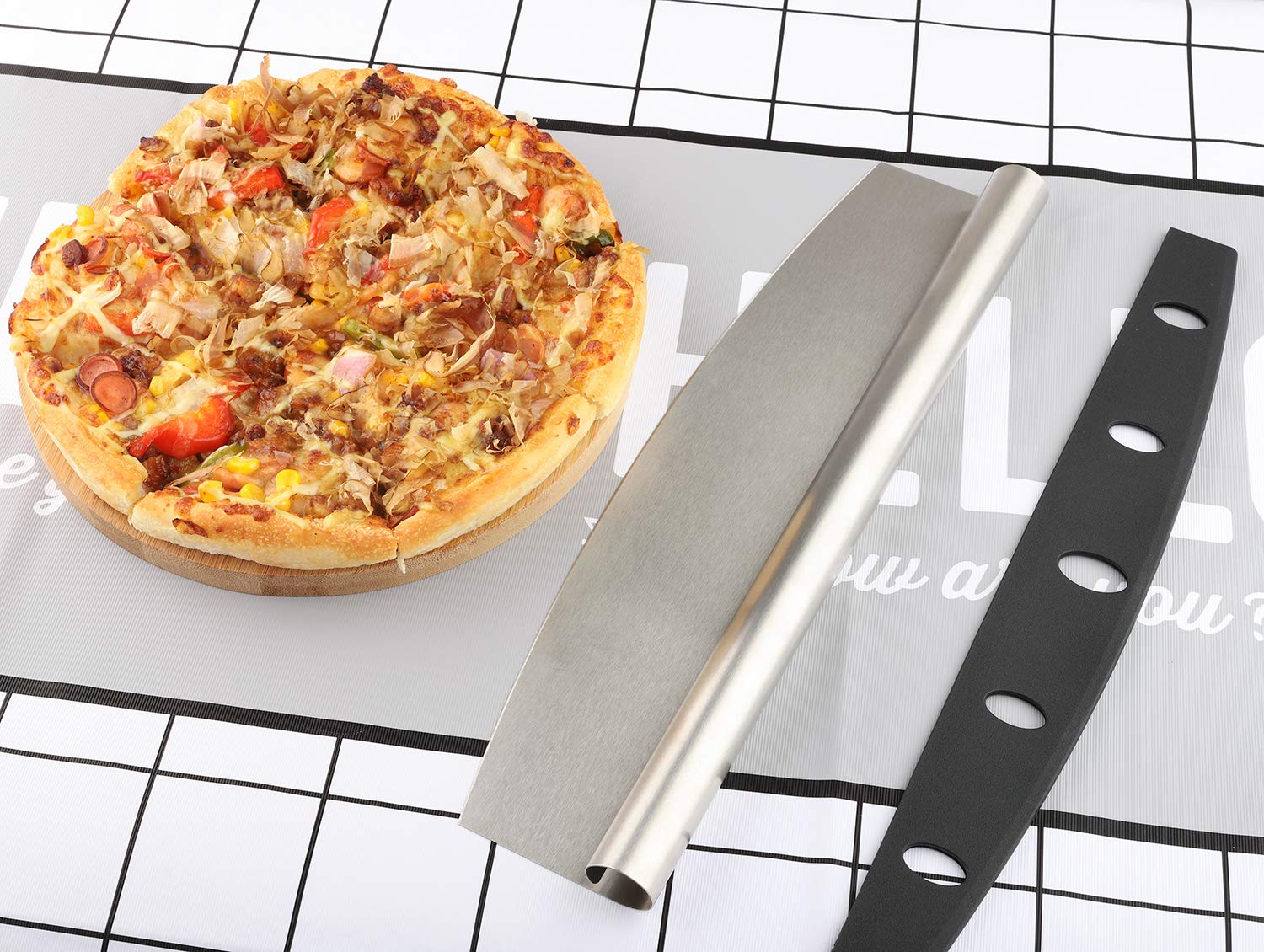 14 Inch Stainless Steel Pizza Cutter - Rocker Style Pizza Slicer Knife with Protective Blade Cover | Perfect for Home Kitchen, Pizza Parties & Restaurant Use