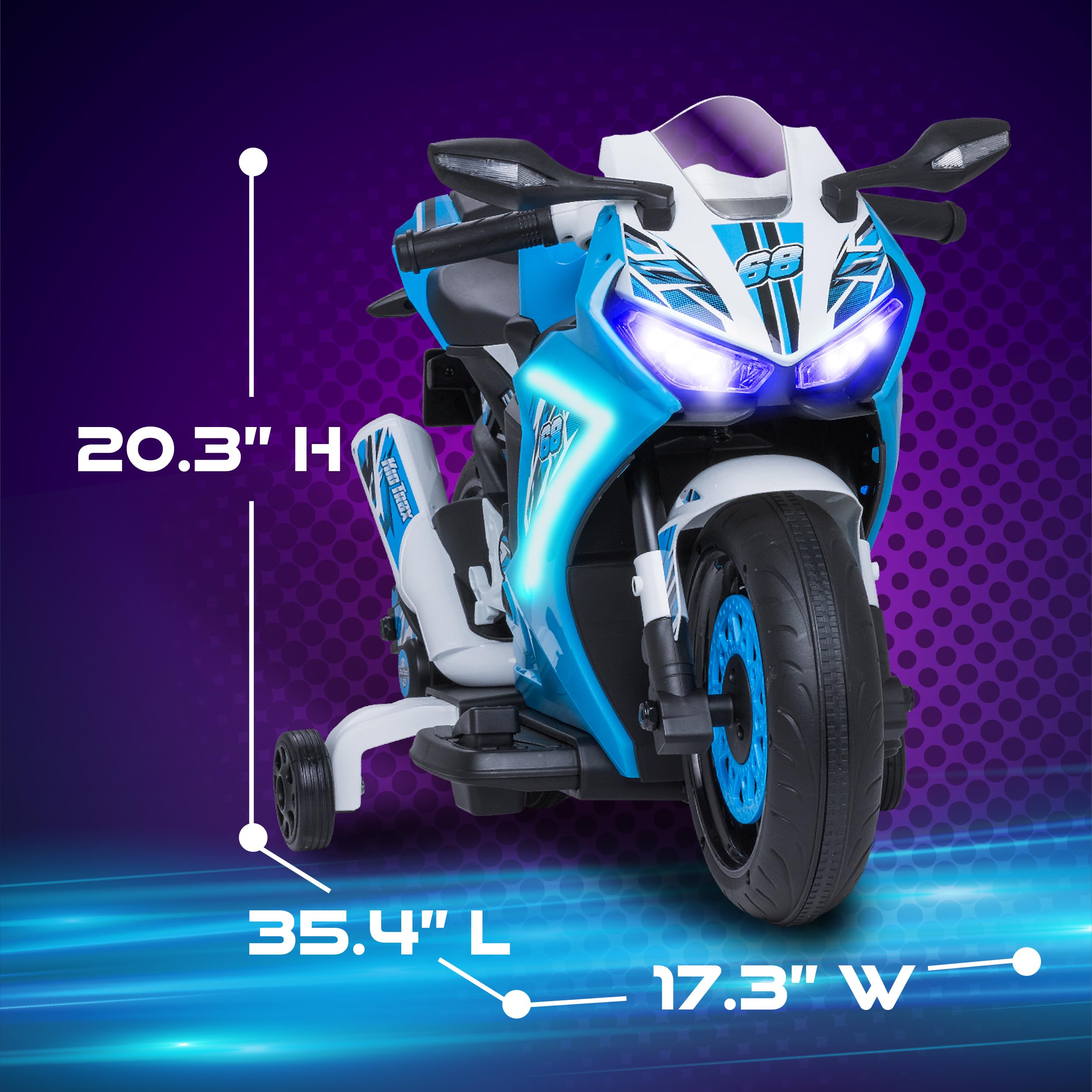 Kid Trax 6V Glow Electric Motorcycle for Toddlers - LED Lights & Sounds, Indoor/Outdoor Ride-On Toy for Ages 3-6 (Blue) - Perfect for Backyard & Playroom Fun