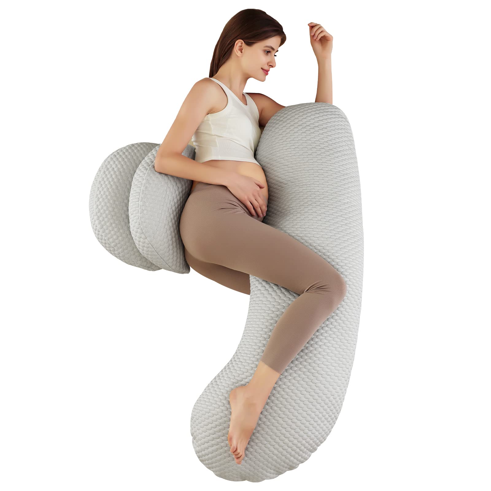 LiveGo Pregnancy Pillow for Pregnant Women - Soft & Adjustable Maternity Body Pillow for Back, Hip, Leg & Belly Support - Detachable Washable Cover (Gray H-Shaped) - Perfect for Sleeping, Nursing & Comfort During Pregnancy