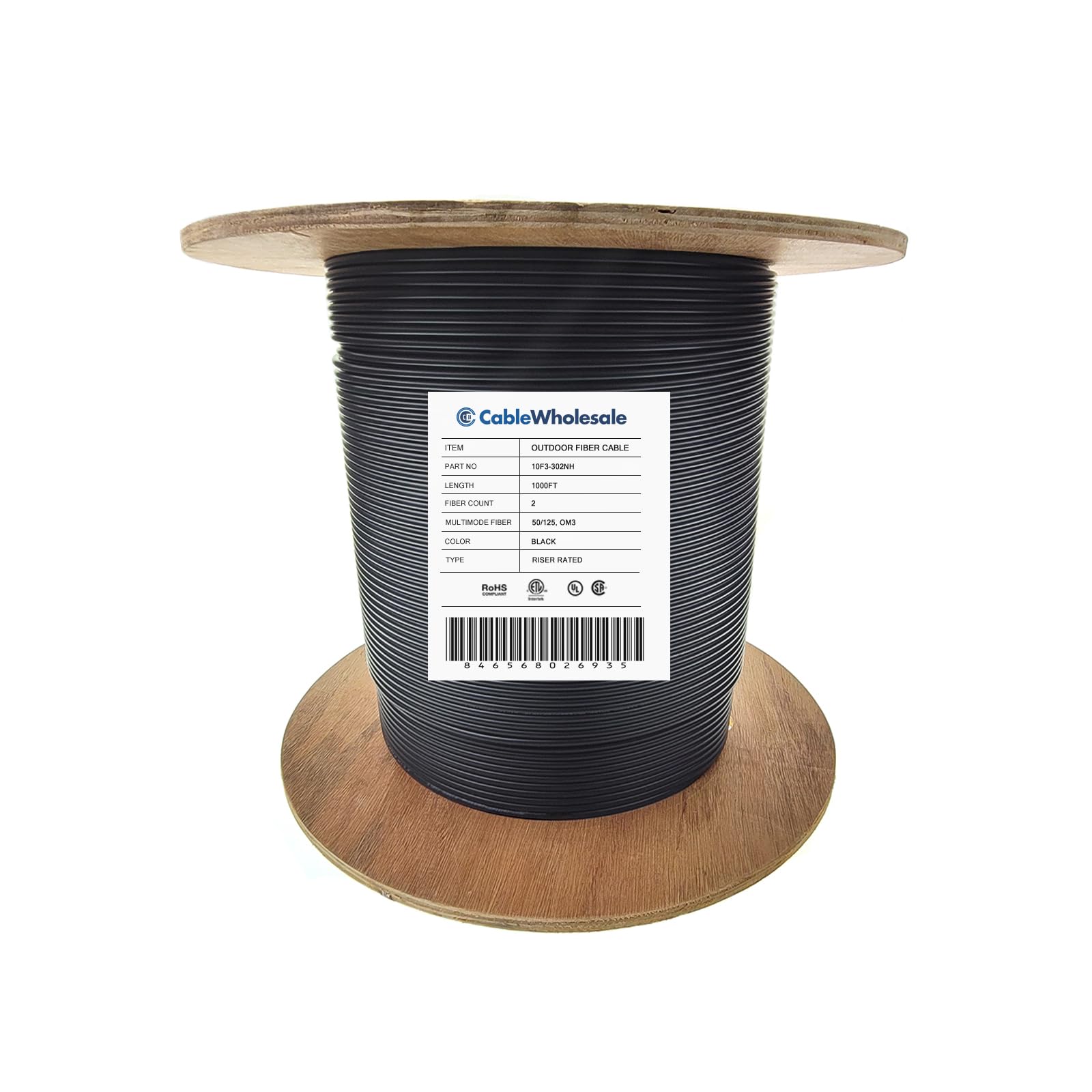 High-Speed OM3 50/125 Multimode Fiber Optic Cable - Indoor/Outdoor, 10Gbps, Riser Rated, 1000ft Spool (Black) | Perfect for Data Centers, Office Networks & CCTV Installations