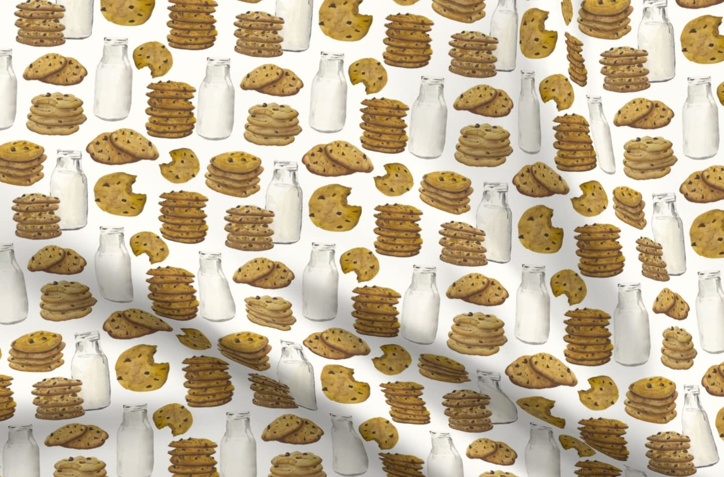 Organic Cotton Sateen Fabric Fat Quarter - Milk Cookies Holiday Christmas Watercolor Santa Print - Perfect for Sewing, Quilting, Apparel & Home Decor - Festive Table Runners, Stockings & Gift Wrapping