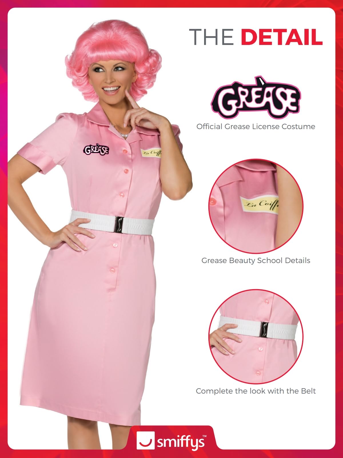 Grease Frenchy Beauty School Dropout Costume - 1950s Pink Poodle Skirt Outfit for Halloween, Cosplay & Theme Parties