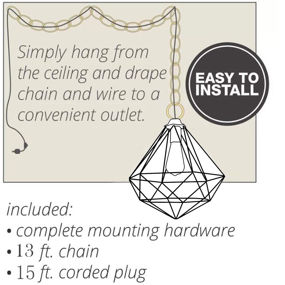 Kiven Industrial Plug-in Pendant Light - Adjustable Hanging Cage Lighting with Dimmer Switch (Brass Finish) - Perfect for Kitchen Island, Dining Room, Bedroom & Farmhouse Decor