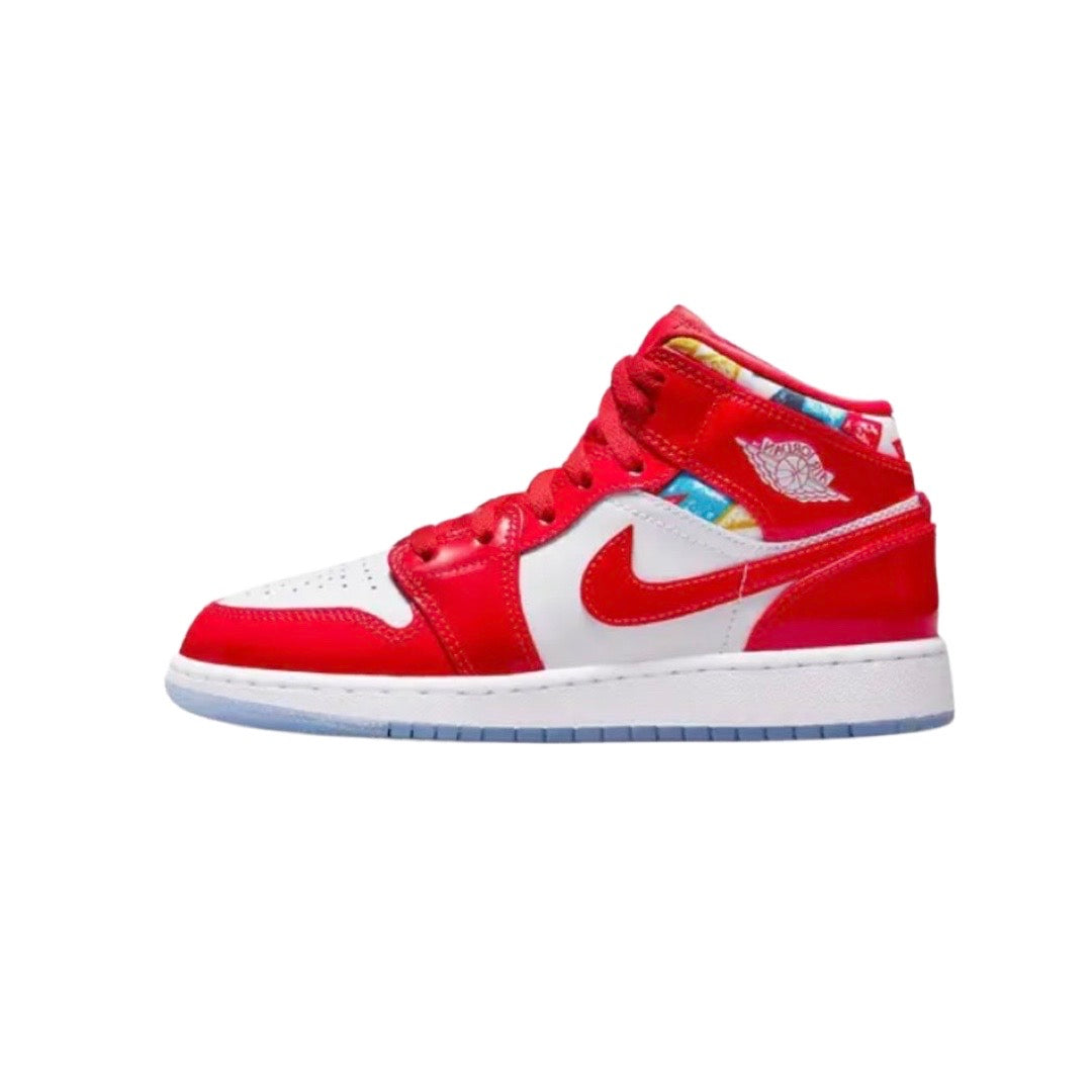 Air Jordan 1 Mid SE GS Basketball Shoes - Barcelona, Chile Red & White Pollen Colorway - Perfect for Streetwear, Sneaker Collection & Casual Wear