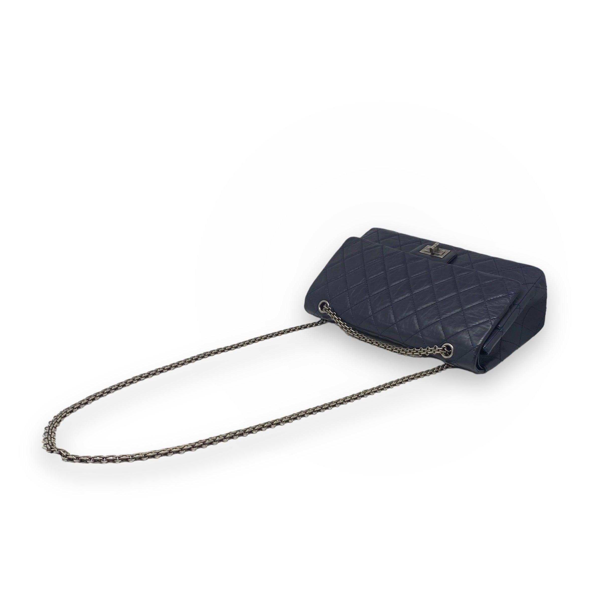 Chanel Navy Crinkled Calfskin 2.55 Reissue 227 Flap Bag - Luxury Designer Handbag for Women, Perfect for Evening Events & Special Occasions