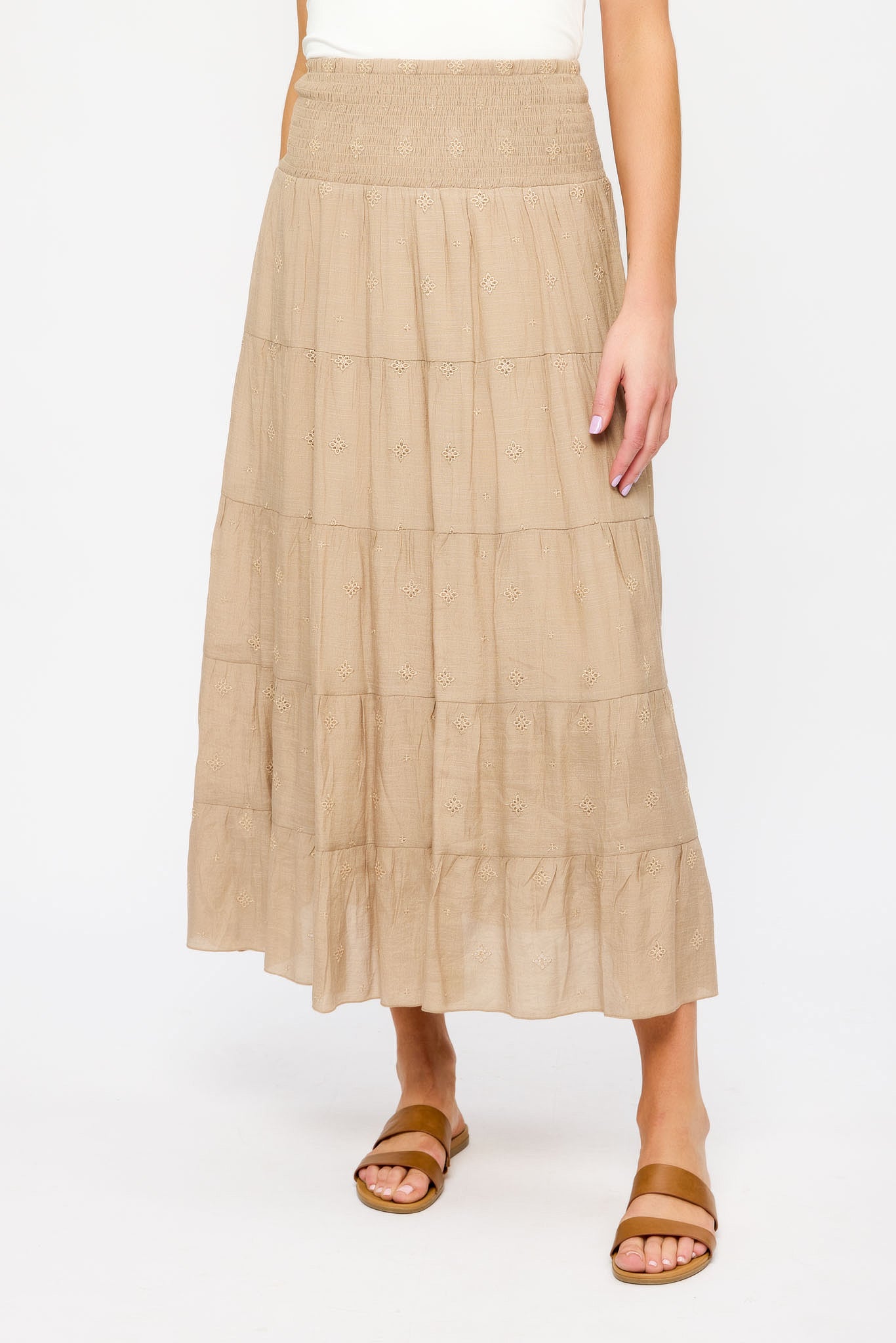 Floral Embroidered Maxi Skirt for Women - Boho Summer Beach Dress with Pockets | Perfect for Vacations, Music Festivals & Casual Outings