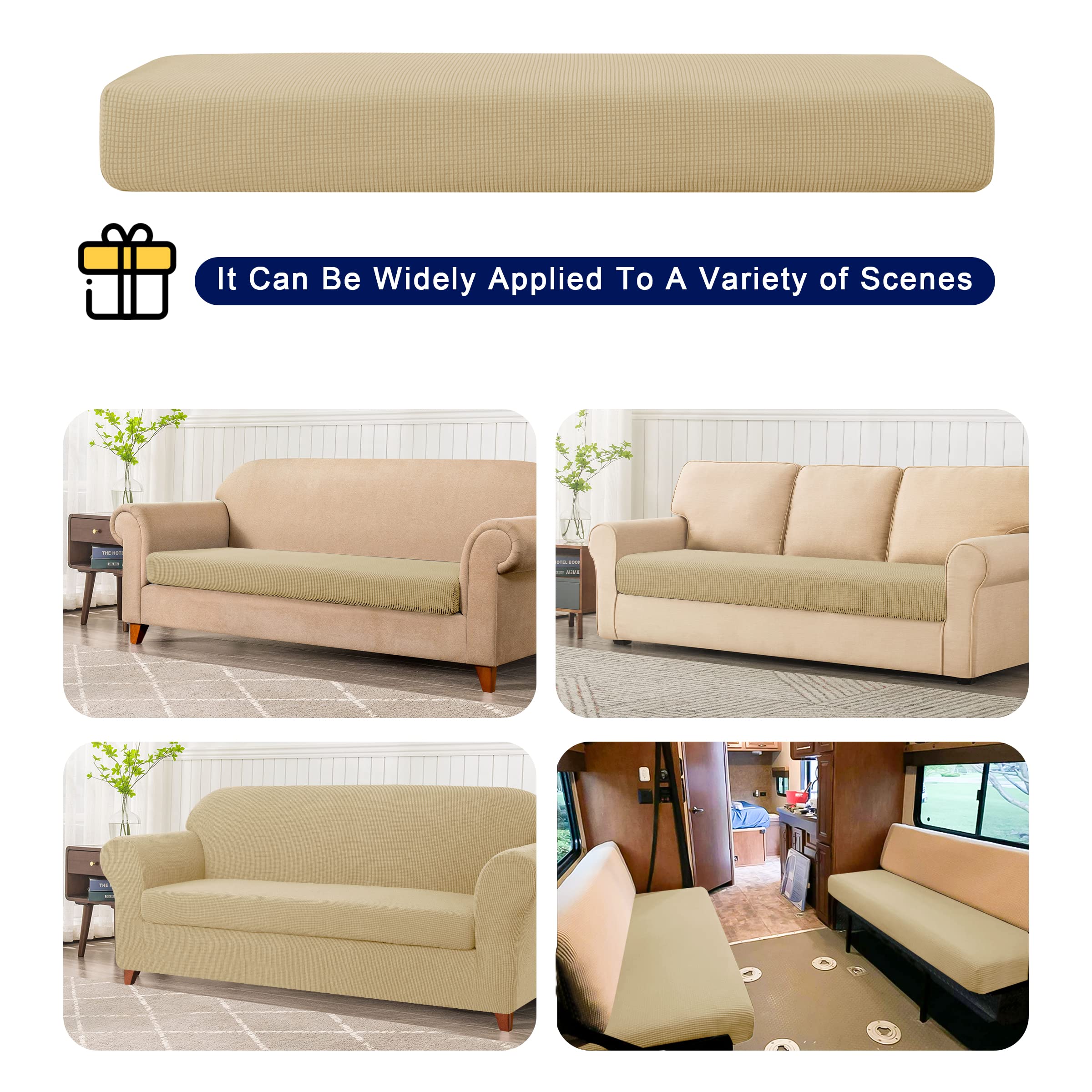 SUBRTEX Stretch Loveseat Sofa Slipcover - 2 Piece Washable Jacquard Fabric Couch Cover for 2 Seater Sofas, Soft Furniture Protector with Small Checks Design (Khaki) - Perfect for Living Room, Apartment & Home Decor