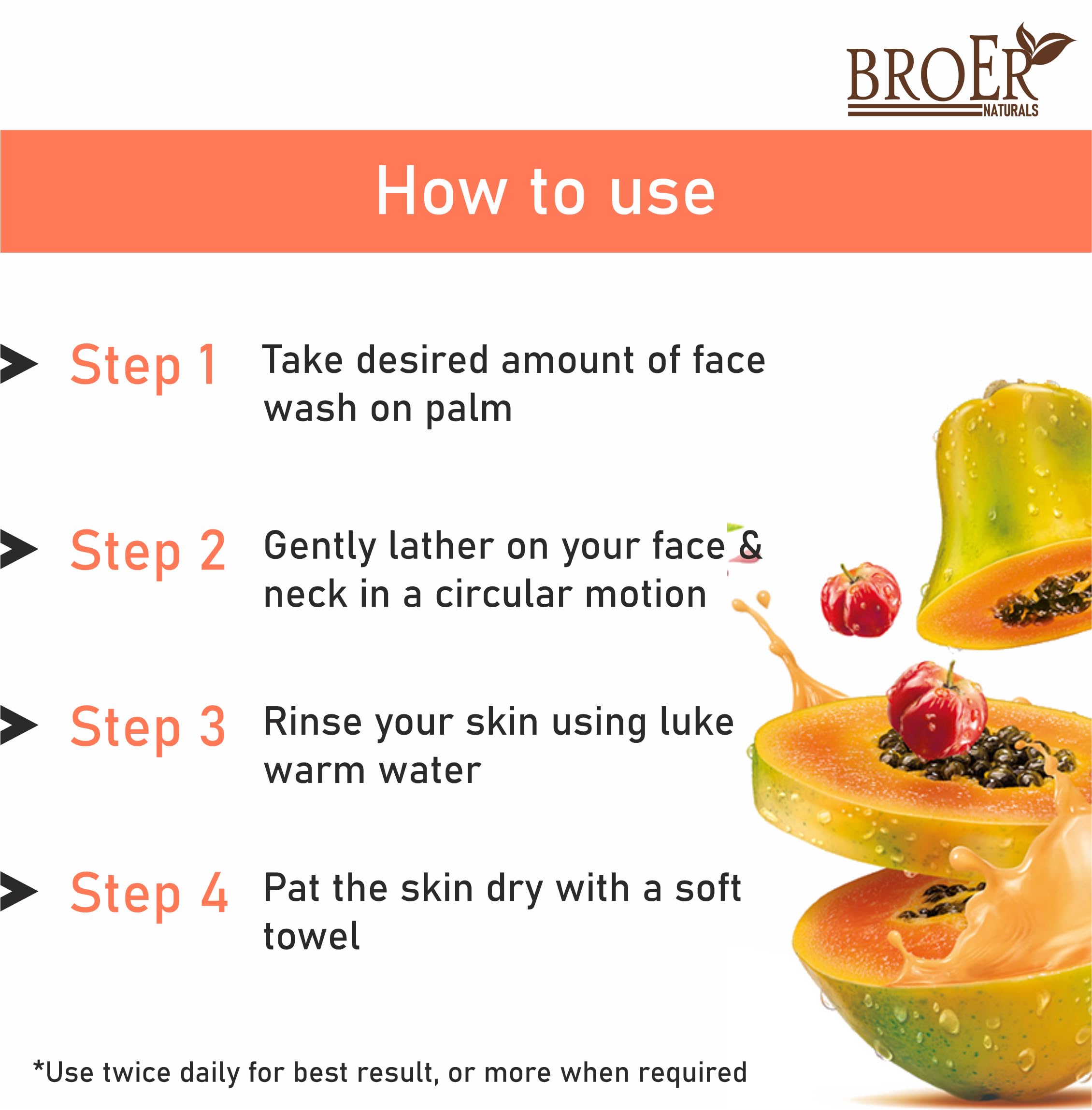 BROER Papaya Face Wash 100ml - Deep Cleansing for Men & Women | Remove Tan, Pigmentation & Dark Spots | Sulfate & Paraben Free | Brightening & Exfoliating | Perfect for Daily Skincare Routine & Acne-Prone Skin