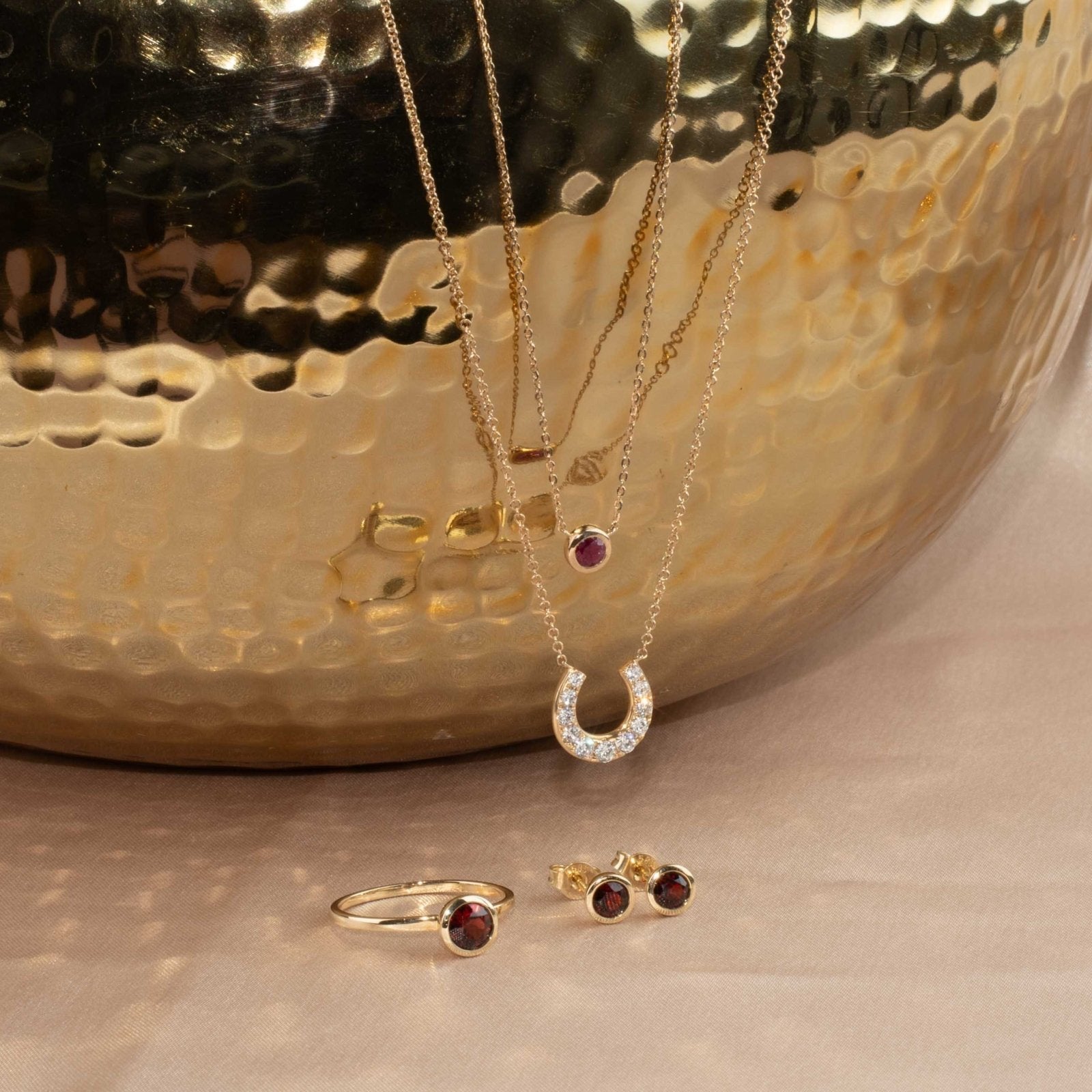 14K Yellow Gold Round Garnet Cocktail Ring - Bezel Set Gemstone Jewelry for Women - Perfect for Parties, Evening Events & Special Occasions