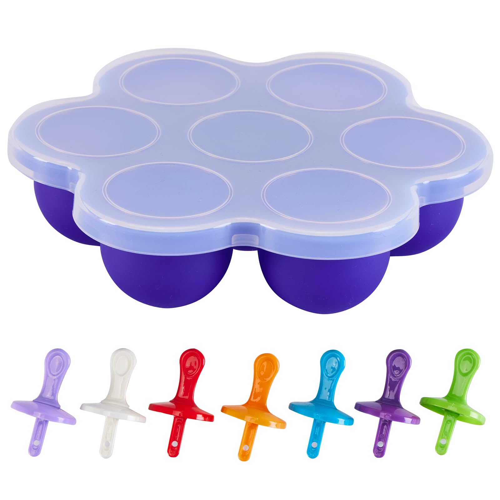 7-Cavity Silicone Popsicle Molds with Lids - Reusable Non-Stick Ice Pop & Baby Food Storage Containers - Perfect for Homemade Treats, Kids Snacks & Party Desserts (Purple)