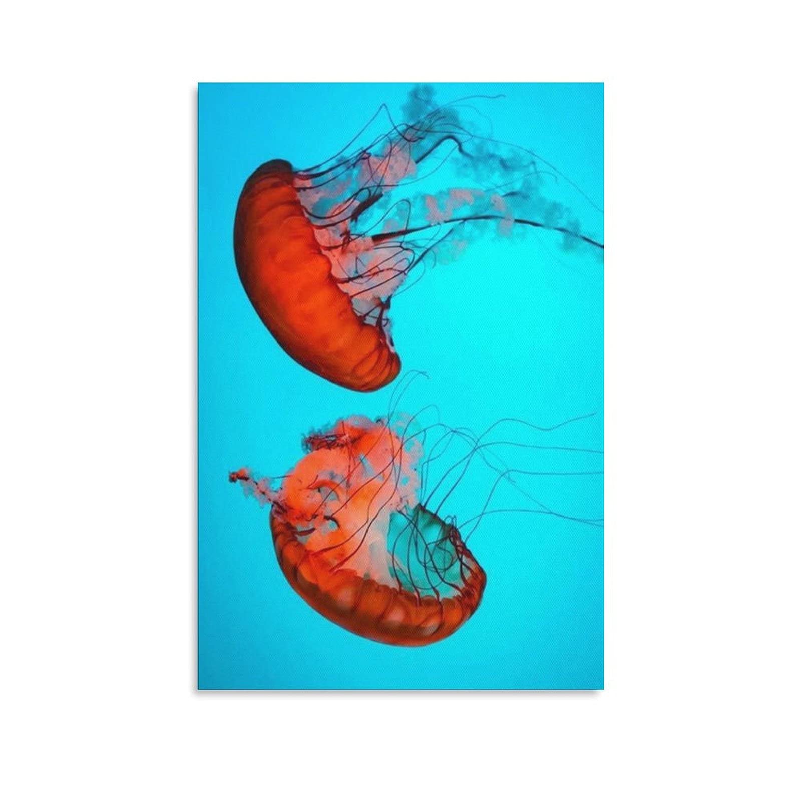 Vibrant Orange & Red Jellyfish Canvas Wall Art - Deep Sea Creatures Painting for Living Room, Bedroom & Office Decor | Unique Home Gift Idea for Marine Life Lovers | Perfect for Coastal, Nautical or Modern Interior Design