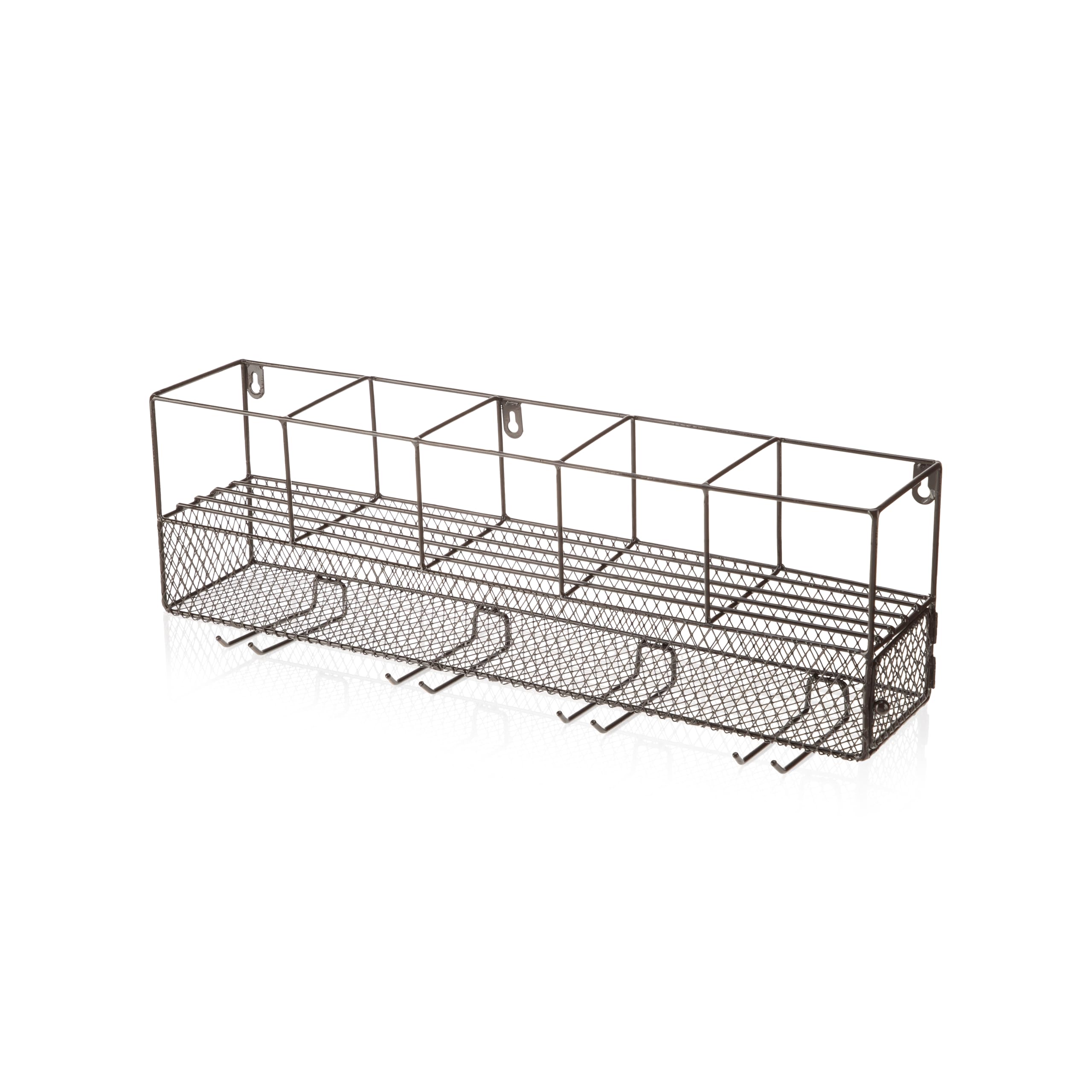 Sturdy Wall Mounted Wine Rack with Cork Cage Stemware Holder - Holds 5 Wine Bottles & 4 Glasses, Rustic Brown Finish - Perfect for Kitchen, Bar, Dining Room & Wine Cellar Organization