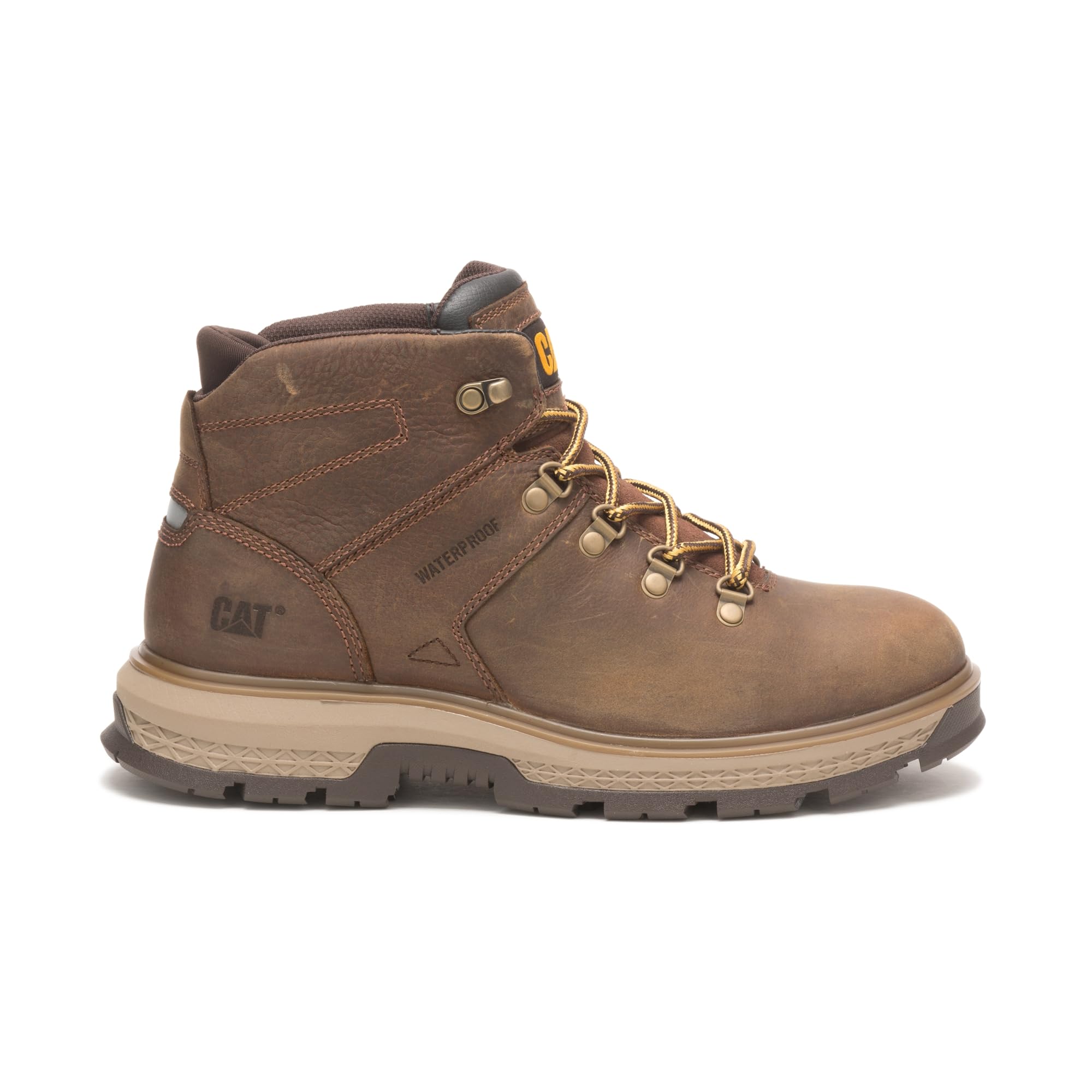 Cat Footwear Men's Exposition Hiker Waterproof Construction Boot - Durable Work Boots for Outdoor & Hiking - Pyramid Brown, Size 12 - Ideal for Construction Sites, Hiking Trails & Rough Terrain