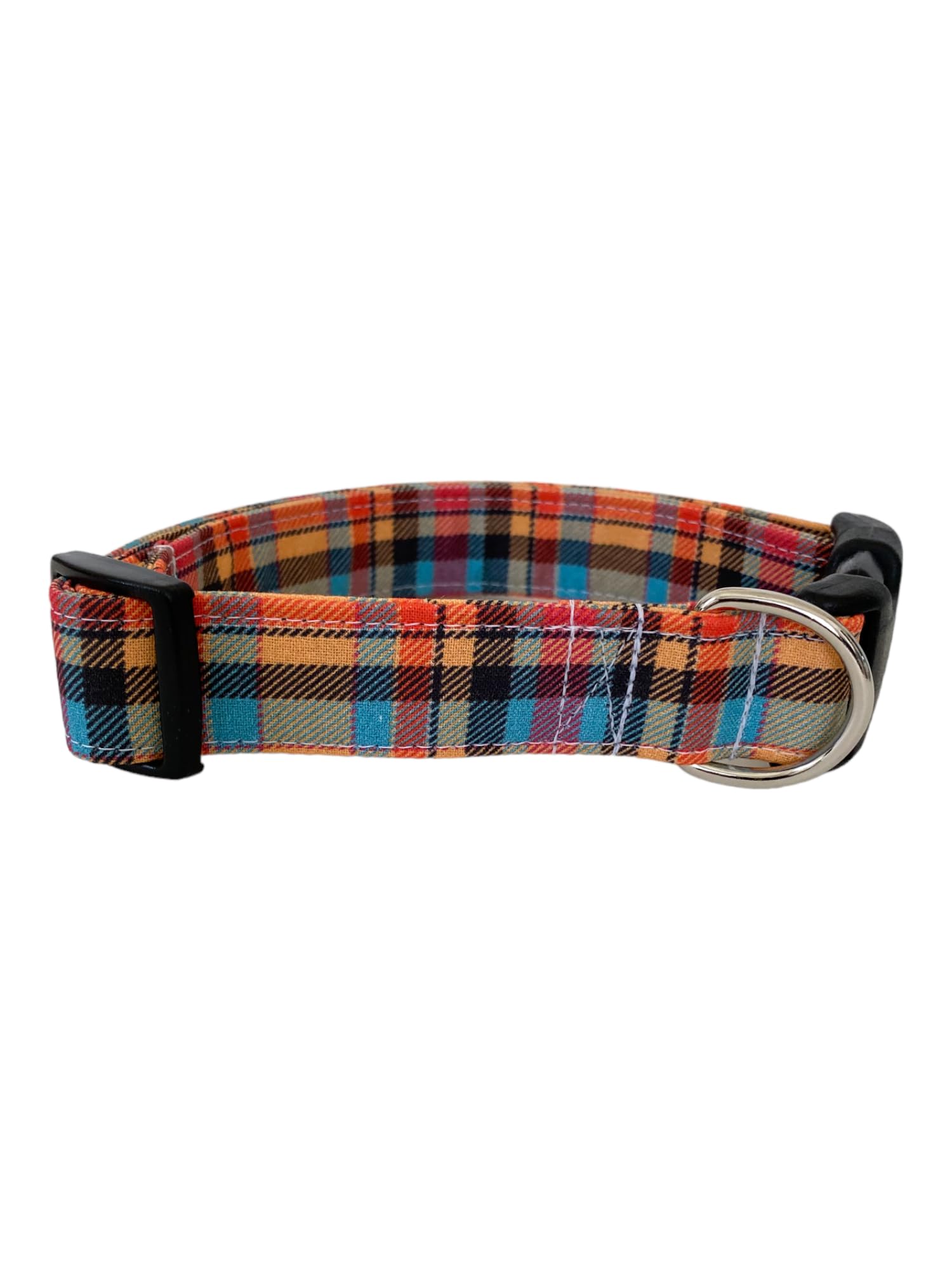 Orange Plaid Dog Collar for Small Dogs & Cats - Adjustable Pet Collar with D-Ring for Leash - Perfect for Daily Walks, Pet Training & Fashion Accessories