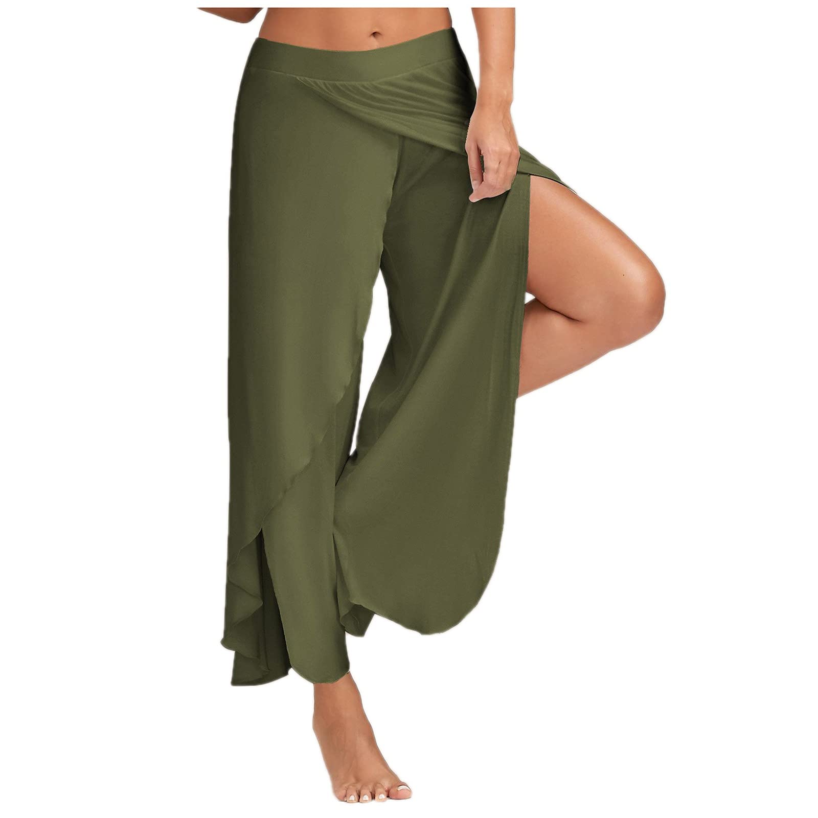 WOCACHI Women's Yoga Harem Pants - Stretchy Capri Joggers with Side Slits for Workout, Lounge & Beach Cover-Up | Comfortable Activewear Sweatpants for Yoga, Running & Travel