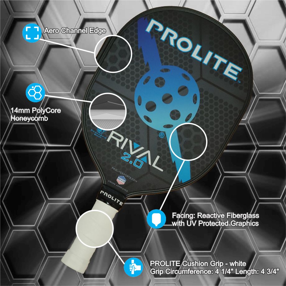 Prolite Rival Powerspin 2.0 Pickleball Paddle - Carbon Fiber Face with Spin Technology - Lightweight & Durable for Competitive Play - Perfect for Tournaments, Recreational Games & Outdoor Sports
