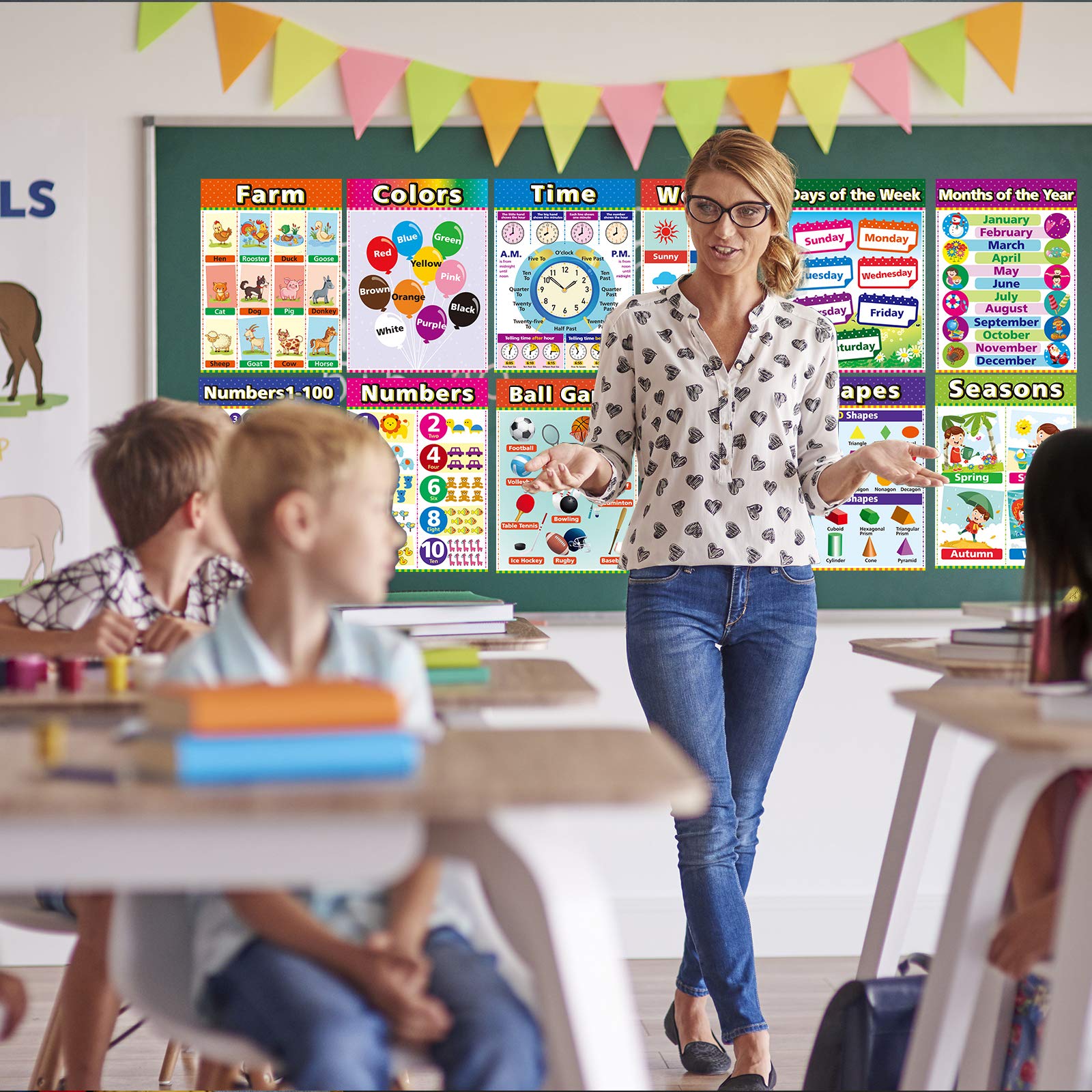 Educational Posters for Preschool & Kindergarten - 12-Piece Set of Large Durable Learning Posters for Toddlers, Elementary Students & Homeschooling - Perfect for Classroom Decor, Homeschool Walls & Kids' Study Areas