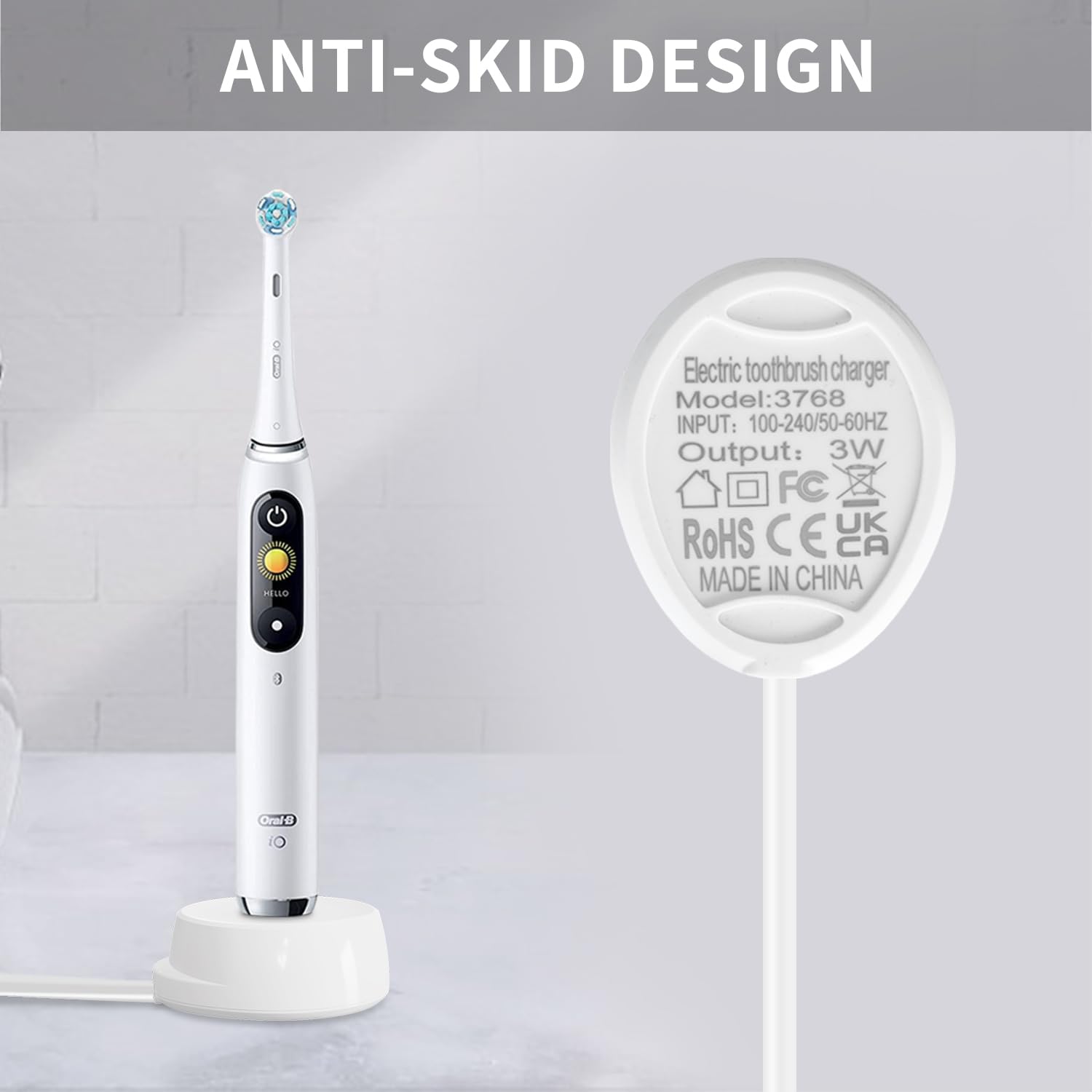 Braun Oral-B IO Series 7 8 9 Replacement Magnetic Charger - 100V-240V Electric Toothbrush Charger for IO7 IO8 IO9 & IO 3768 - IP67 Waterproof with 1.22m Cable - Perfect for Travel, Home & Daily Oral Care (White)