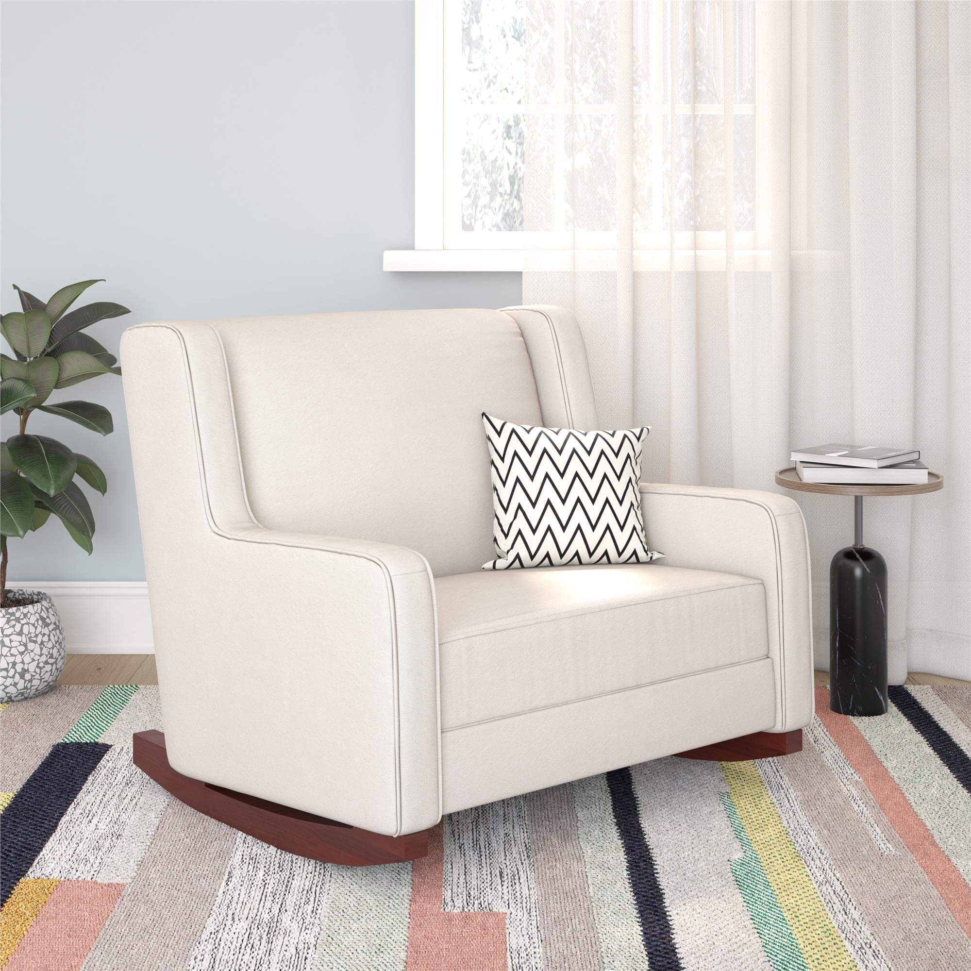 Baby Relax Hadley Double Rocker Chair - Comfortable Nursery Glider for Breastfeeding & Rocking Baby, Beige | Perfect for Nursery, Bedroom & Parenting Relaxation