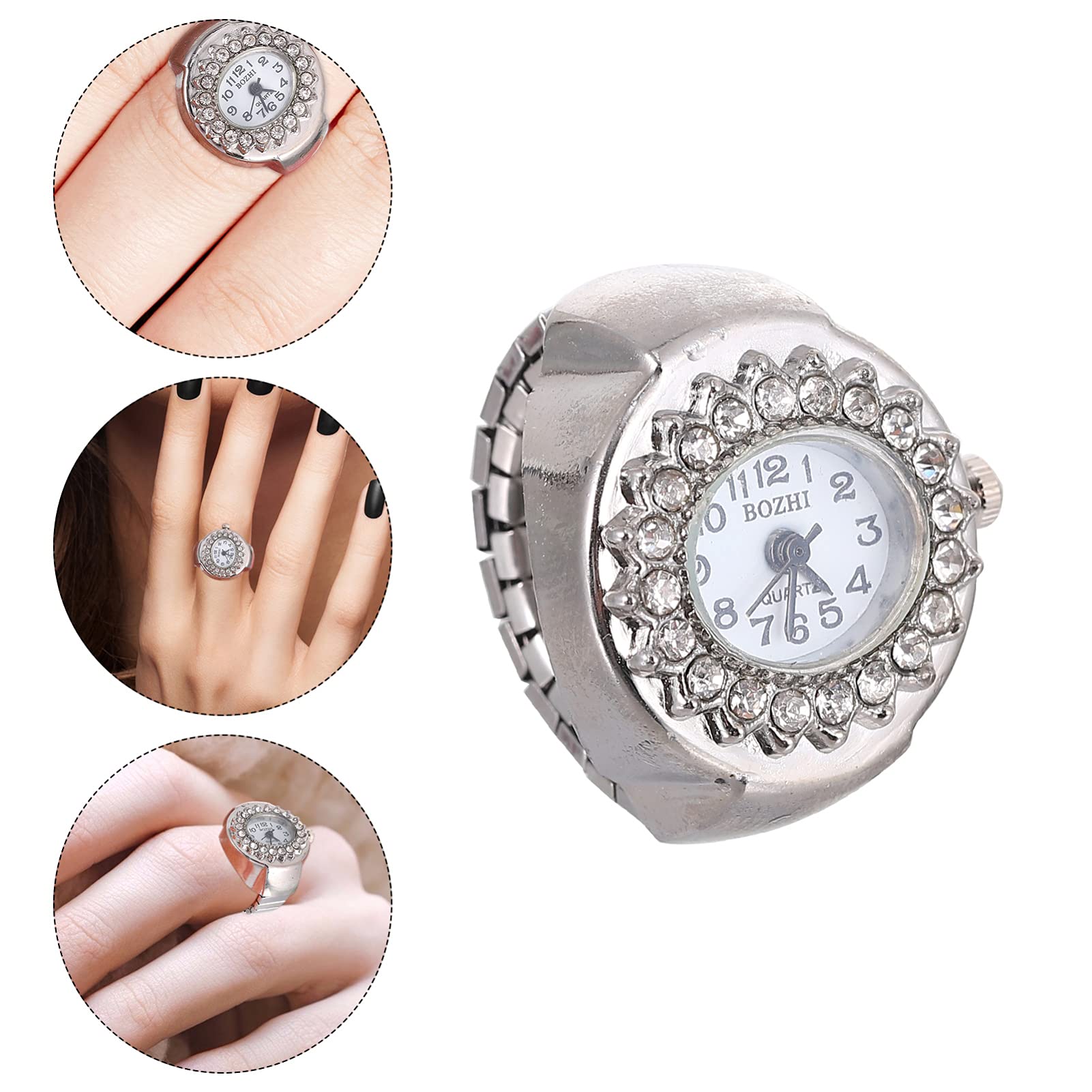 Hemobllo Diamond Ring Watch for Men & Women - Elegant Quartz Finger Watch with Round Dial & Elastic Band - Perfect for Parties, Weddings, and Everyday Fashion Accessories