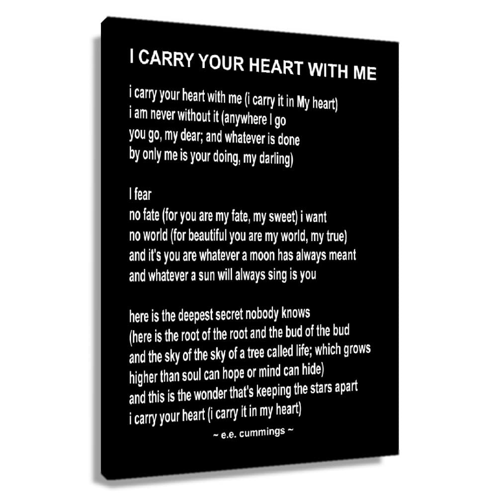 E.E. Cummings 'I Carry Your Heart with Me' Poem Wall Art - Framed Canvas Print (24x36 inches/60x90cm) - Modern Home Decor for Living Room, Bedroom & Office - Perfect Gift for Poetry Lovers & Interior Design