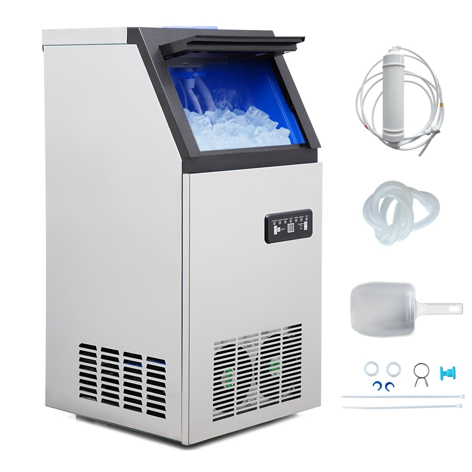 Commercial Ice Maker Machine 120lbs/24H, 24LBS Storage Bin, 45 Ice Trays, 12-15min Quick Ice Dispensing - Freestanding Countertop Ice Maker with Scoop for Home, Office, Restaurant & Bar - Perfect for Parties, Beverage Service & Commercial Use