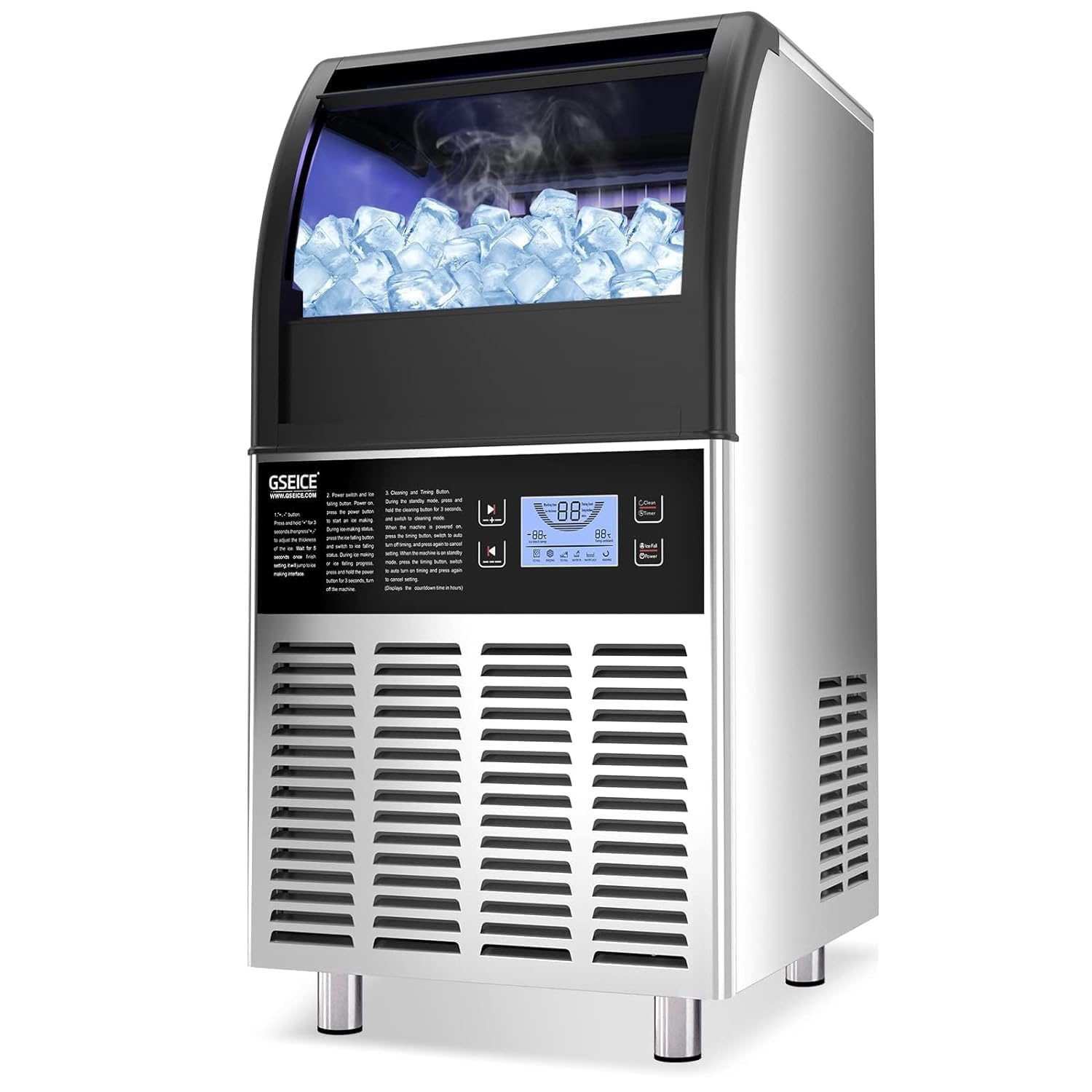 Commercial Ice Maker Machine 150lbs/24H, Under Counter Ice Maker with 30lbs Storage Bin, Stainless Steel Compact Ice Machine for Home, Coffee Shop, Bar & Restaurant - Perfect for Beverage Service and Food Preservation