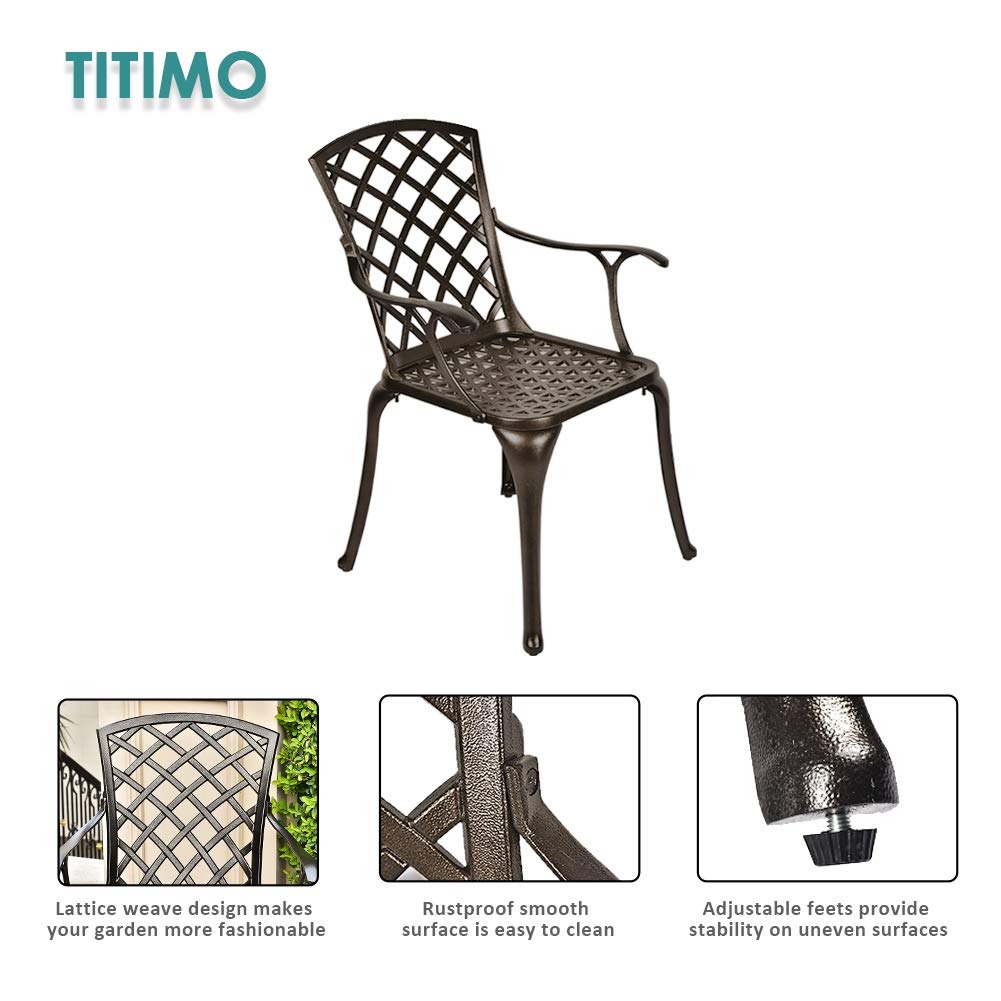 TITIMO 5-Piece Outdoor Patio Dining Set - All-Weather Cast Aluminum Furniture with 4 Chairs & 1 Round Table | Umbrella Hole, Lattice Weave Design | Perfect for Garden, Deck, Backyard & Poolside Dining