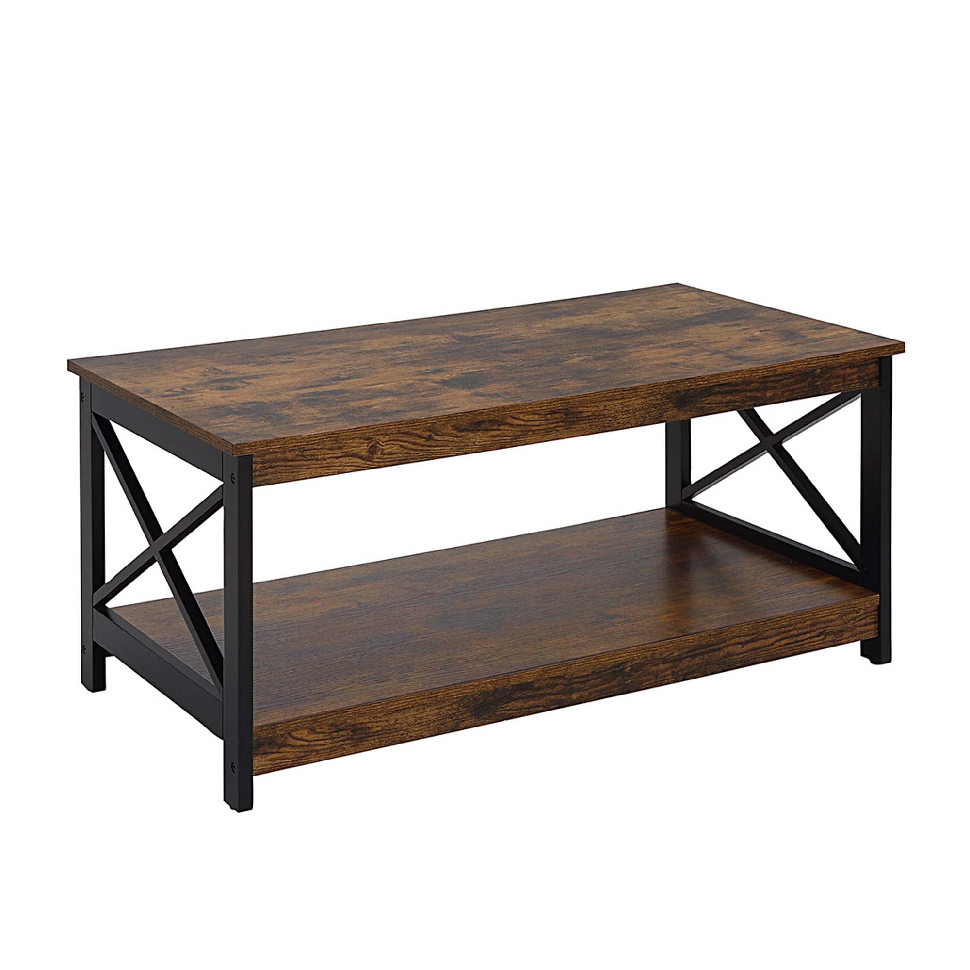 Oxford Coffee Table with Shelf - Rustic Barnwood & Black Finish - Perfect for Living Room, Lounge & Home Office Decor