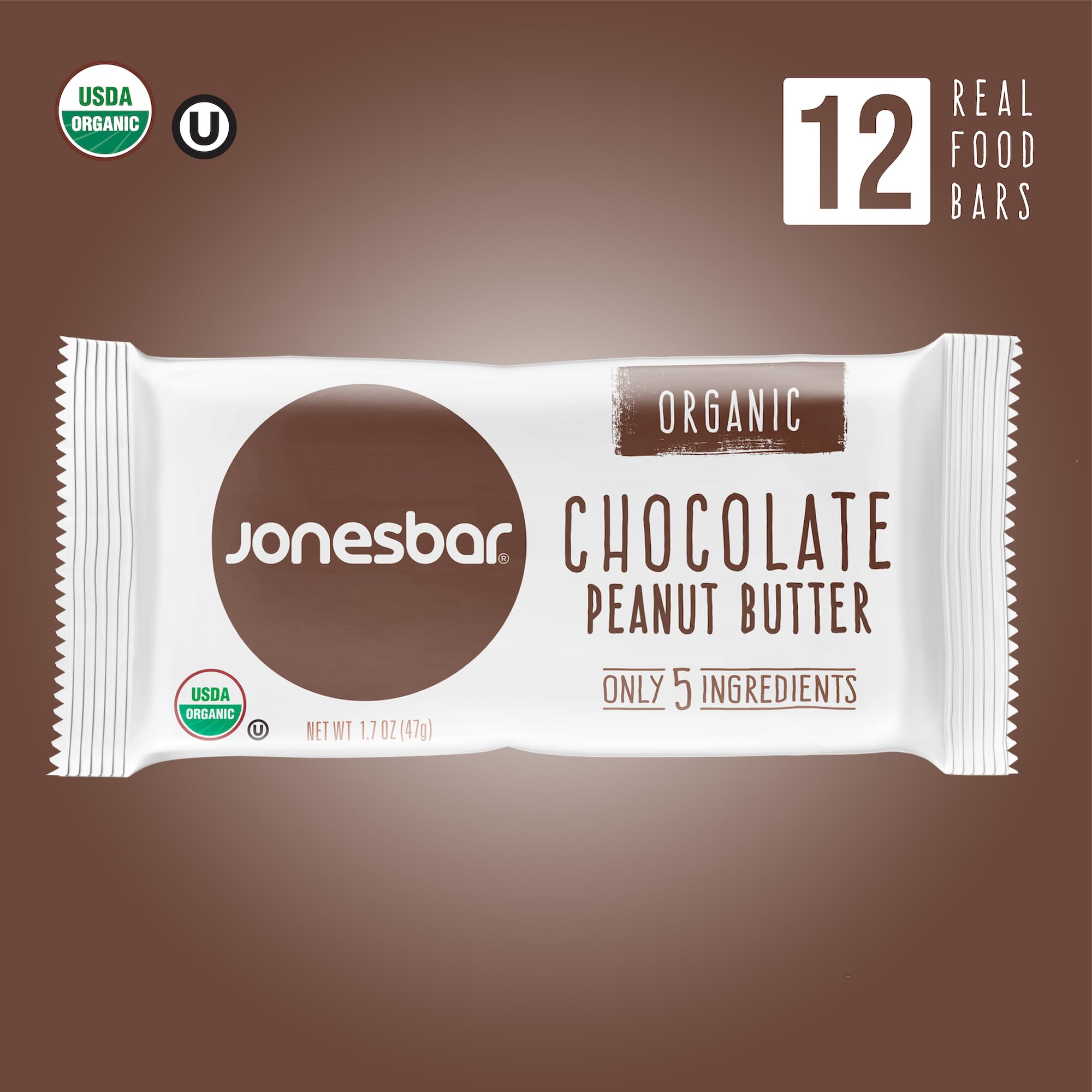 Organic Chocolate Peanut Butter Protein Bars (12 Pack) - USDA Certified, Non-GMO, Vegan, Gluten Free, Kosher Snacks - Perfect for Hiking, Workouts & Healthy On-the-Go Breakfast