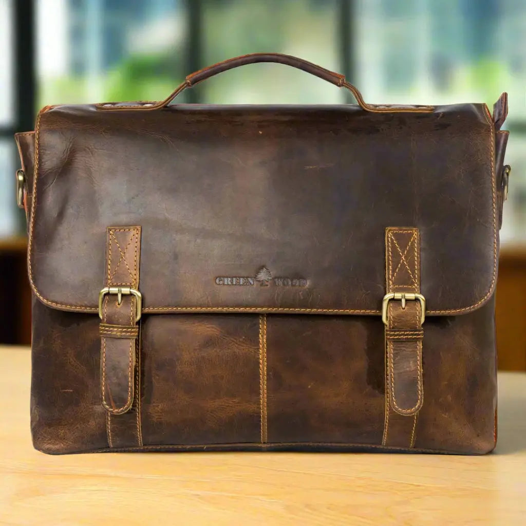 Premium Genuine Leather Laptop Bag for Men & Women - 15.6 Inch Business Briefcase with USB Charging Port - Perfect for Office, Travel & Commuting