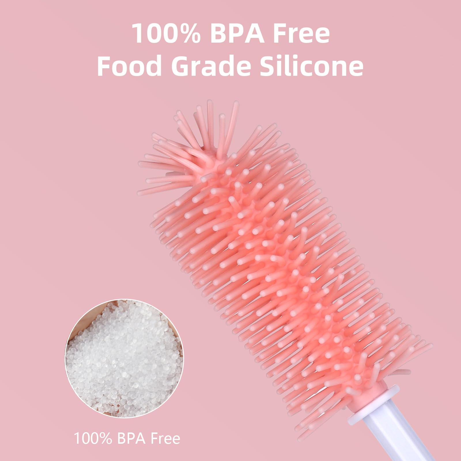 **Silicone Cleaning Brush Set - Food-Grade Dishwasher Safe Bottle & Crevice Scrubber - Durable Household Cleaning Brushes for Kitchen, Baby Bottles & Hard-to-Reach Areas (Pink)**