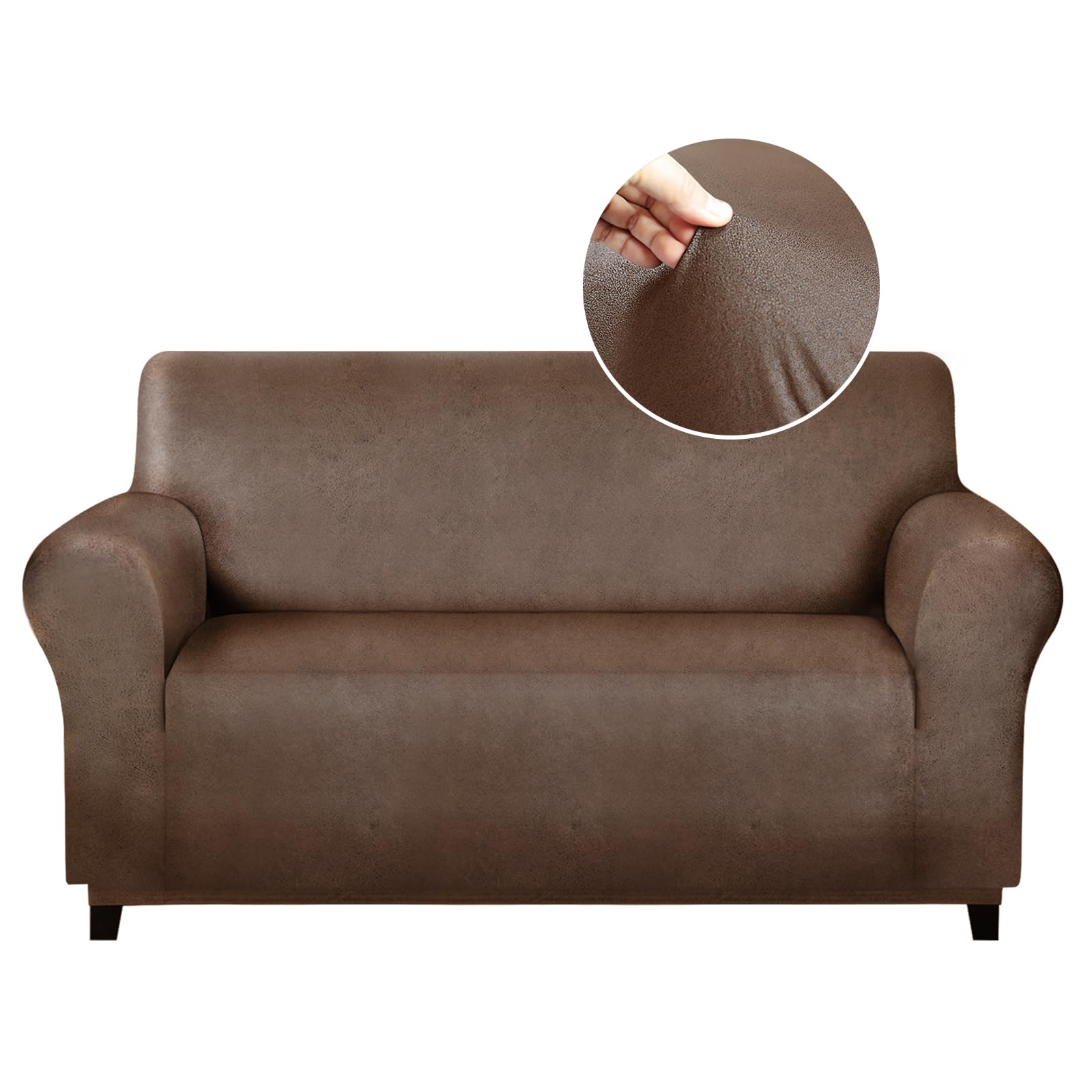 Premium Loveseat Covers for Leather Couches - Soft, Washable & Non-Slip Sofa Protector with Leather-Like Feel | Anti-Pilling 1-Piece Couch Cover for Pets & Kids | Dark Brown | Perfect for Living Room, Family Room & Home Theater Seating Protection