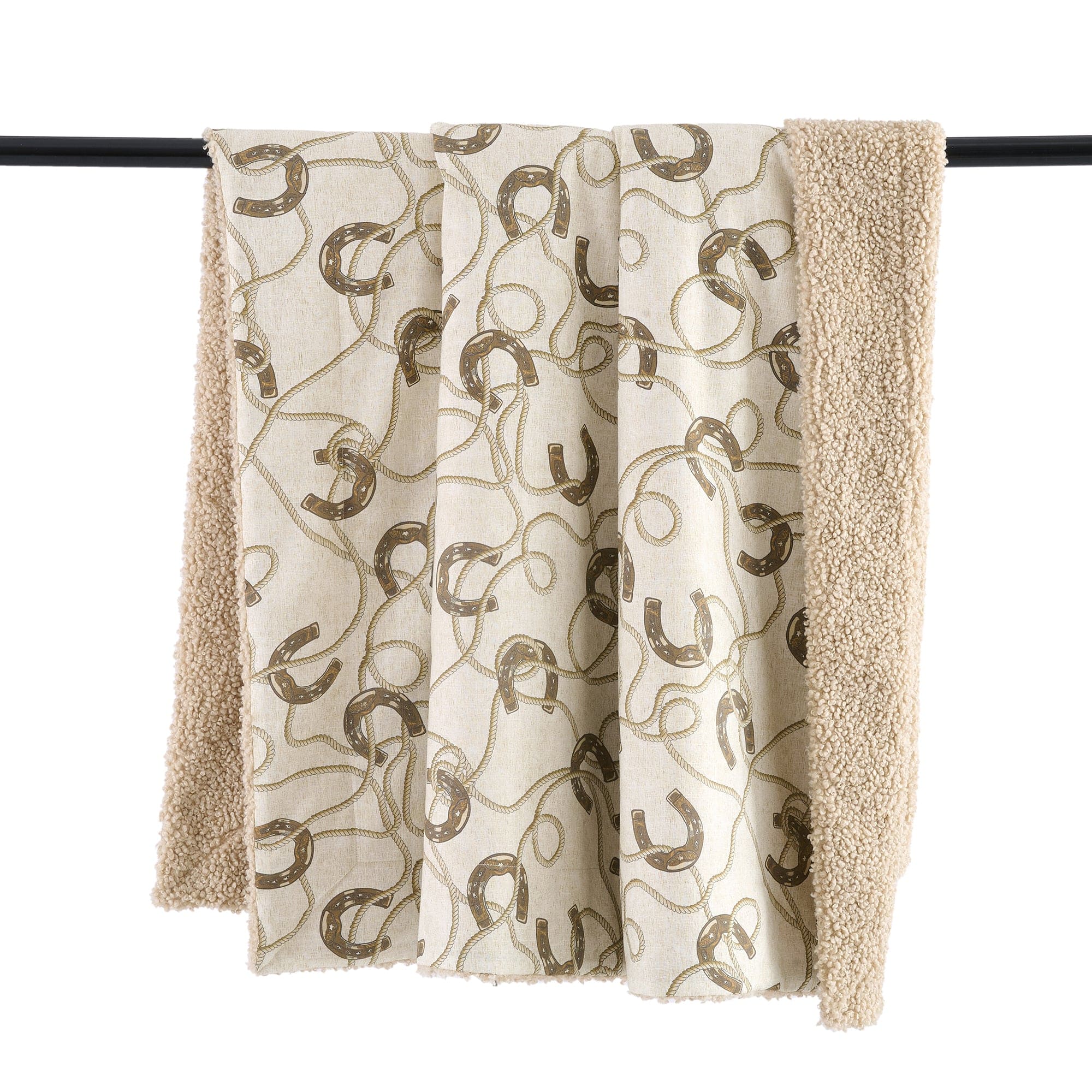 Pierre Equestrian Cotton Sateen Teddy Backed Throw Blanket - Soft & Cozy Luxury Horse Themed Bedspread for Sofa, Bed, or Couch - Perfect for Winter Warmth & Home Decor