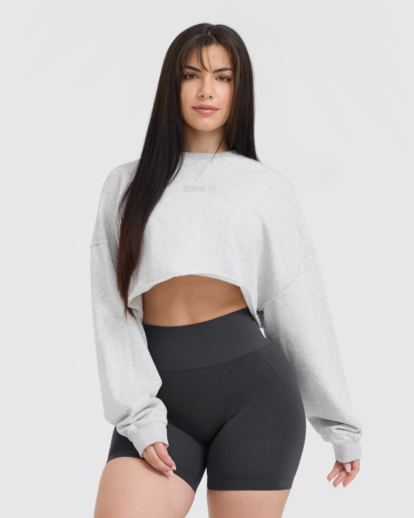Raw Lounge Crop Sweatshirt for Women - Light Grey Marl Pullover | Cozy Casual Wear for Home, Yoga & Street Style