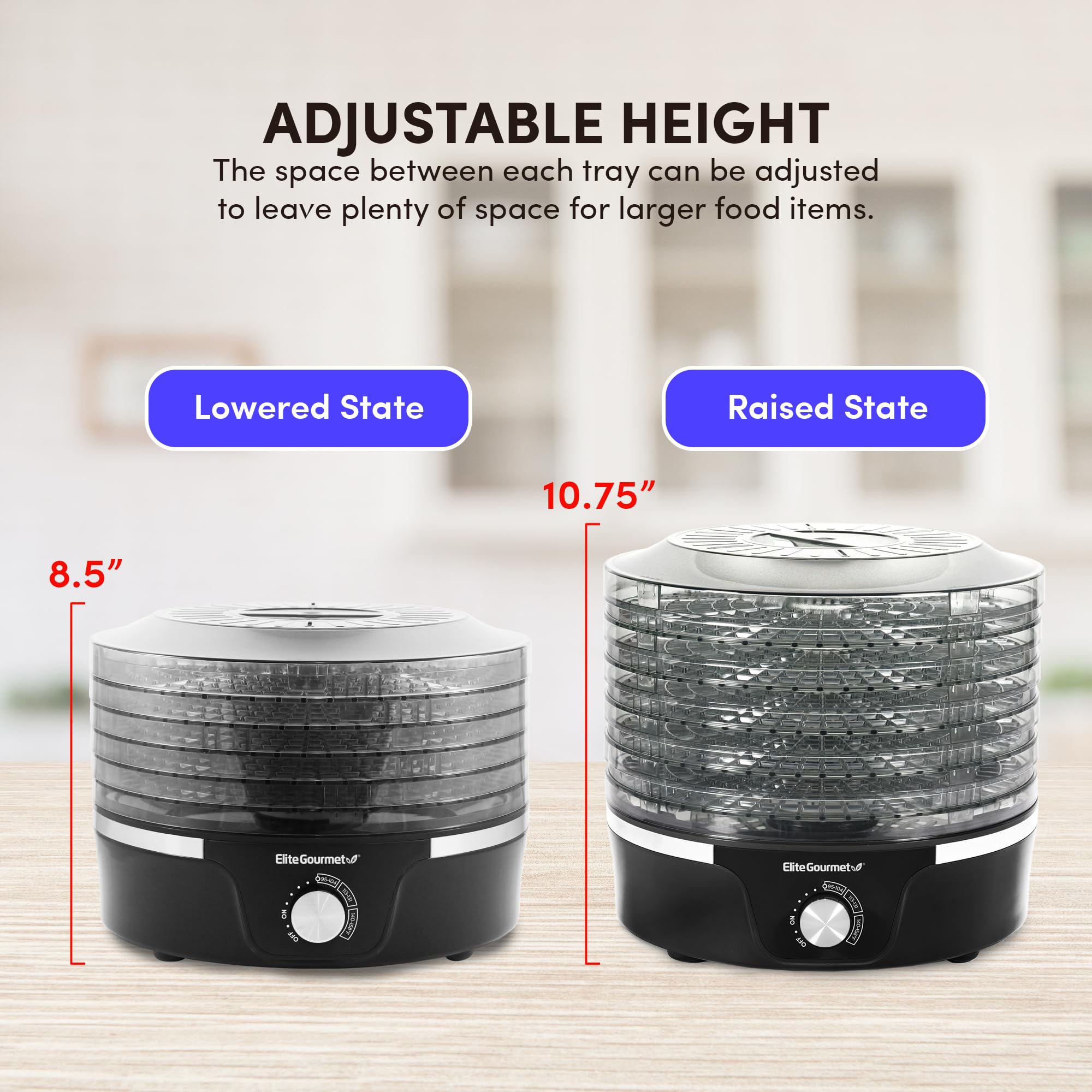 Elite Gourmet EFD319 5-Tray Food Dehydrator with Adjustable Temperature - BPA-Free 11.4