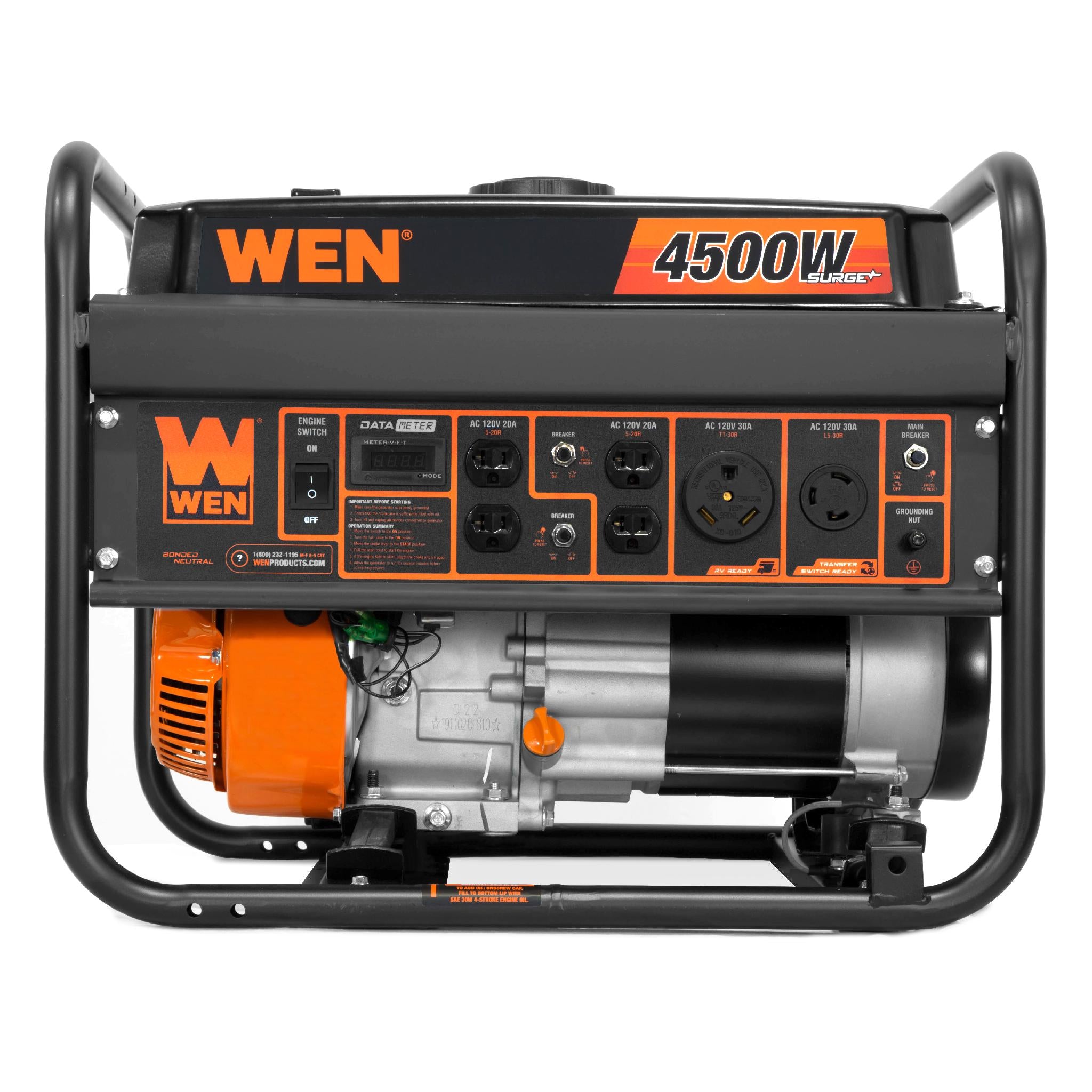 WEN GN4500M 4500 Watt Portable Generator with 212cc Engine, Transfer Switch & RV Ready - Wheel Kit Included for Camping, Home Backup & Outdoor Power