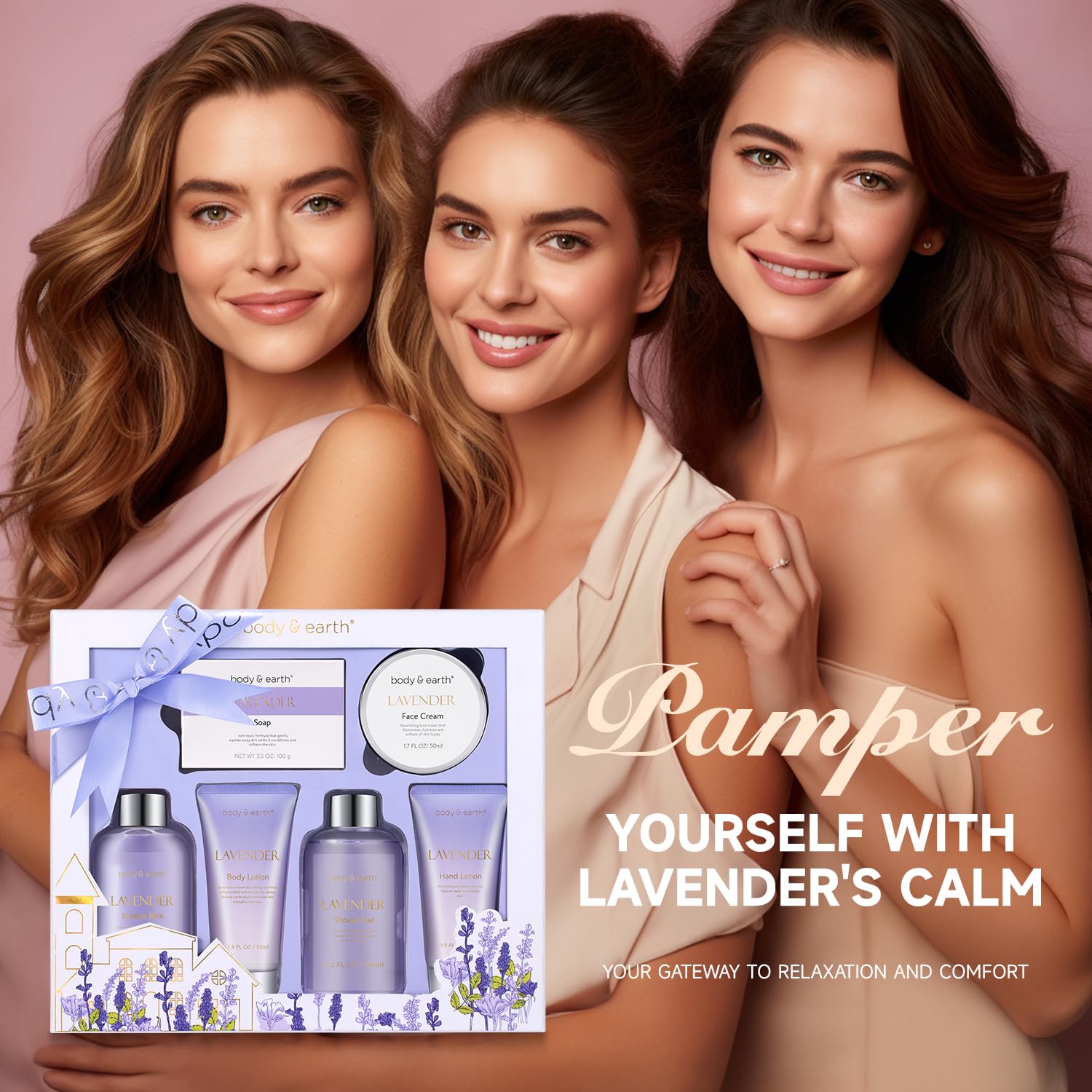Luxury Lavender Spa Gift Set for Women - 6 Piece Relaxing Bath & Body Care Kit - Perfect Birthday, Christmas & Self Care Present - Ideal for Home Spa Nights & Stress Relief