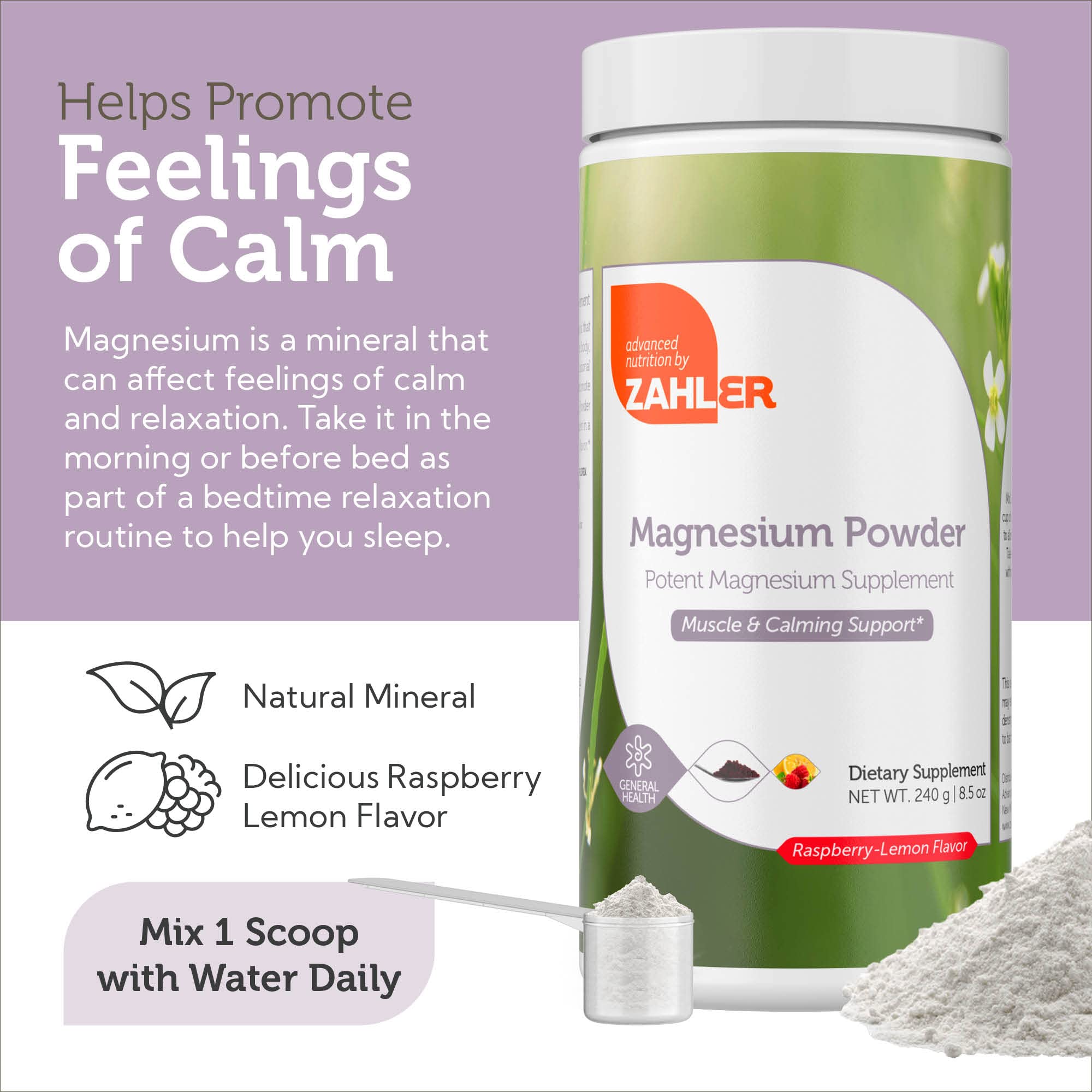 Zahler Magnesium Citrate Powder Supplement - Best Tasting Raspberry Lemon Flavor for Water & Drinks - 8.5 Oz Kosher Magnesium Drink Mix for Relaxation & Sleep Support - Perfect for Stress Relief, Muscle Recovery & Daily Wellness