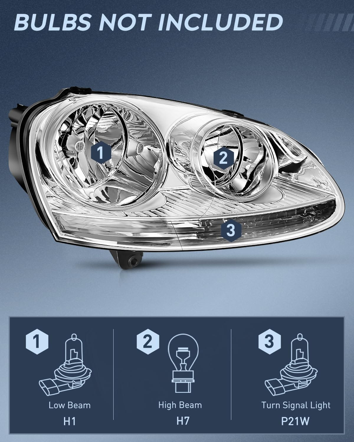 2005-2010 Volkswagen Jetta & 2006-2009 VW Rabbit GTI Headlight Assembly - Chrome Housing with Clear Reflector - Perfect for Night Driving & Car Restoration Projects