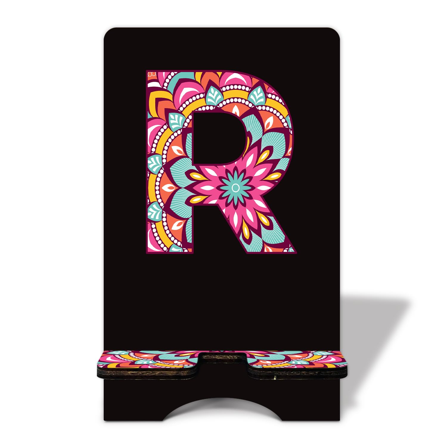 Personalized Initial Wooden Phone Stand - Universal Desk & Office Cell Phone Holder with Charging Hole for All Smartphones & Tablets | Perfect for Home, Office, and Travel Use