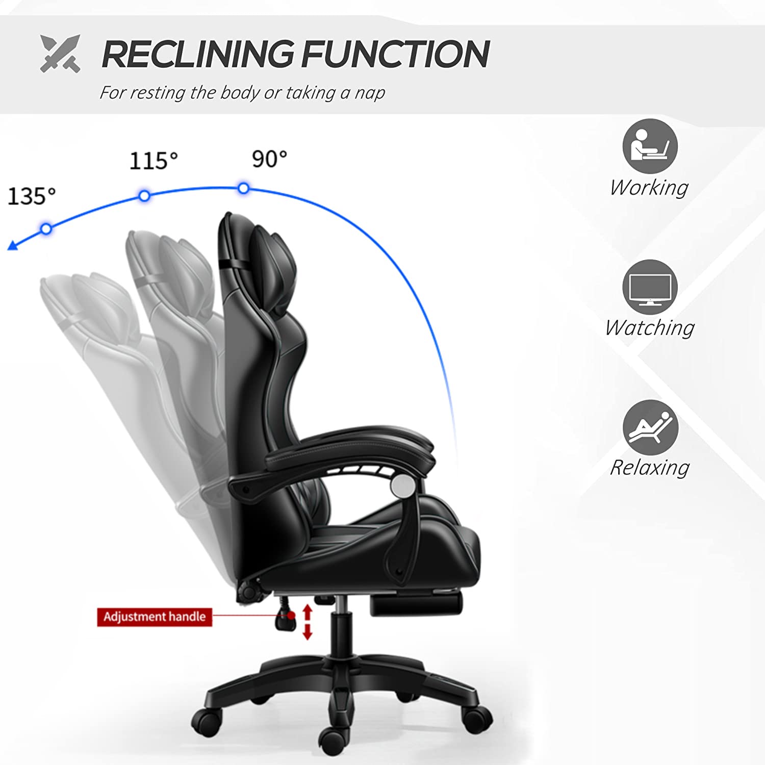 XOOFMASS Gaming Chair with Built-in Speakers & RGB LED Lights - Ergonomic Racing Office Chair, PU Leather Recliner with Lumbar Support - Perfect for Esports, Streaming & Home Office (Black)