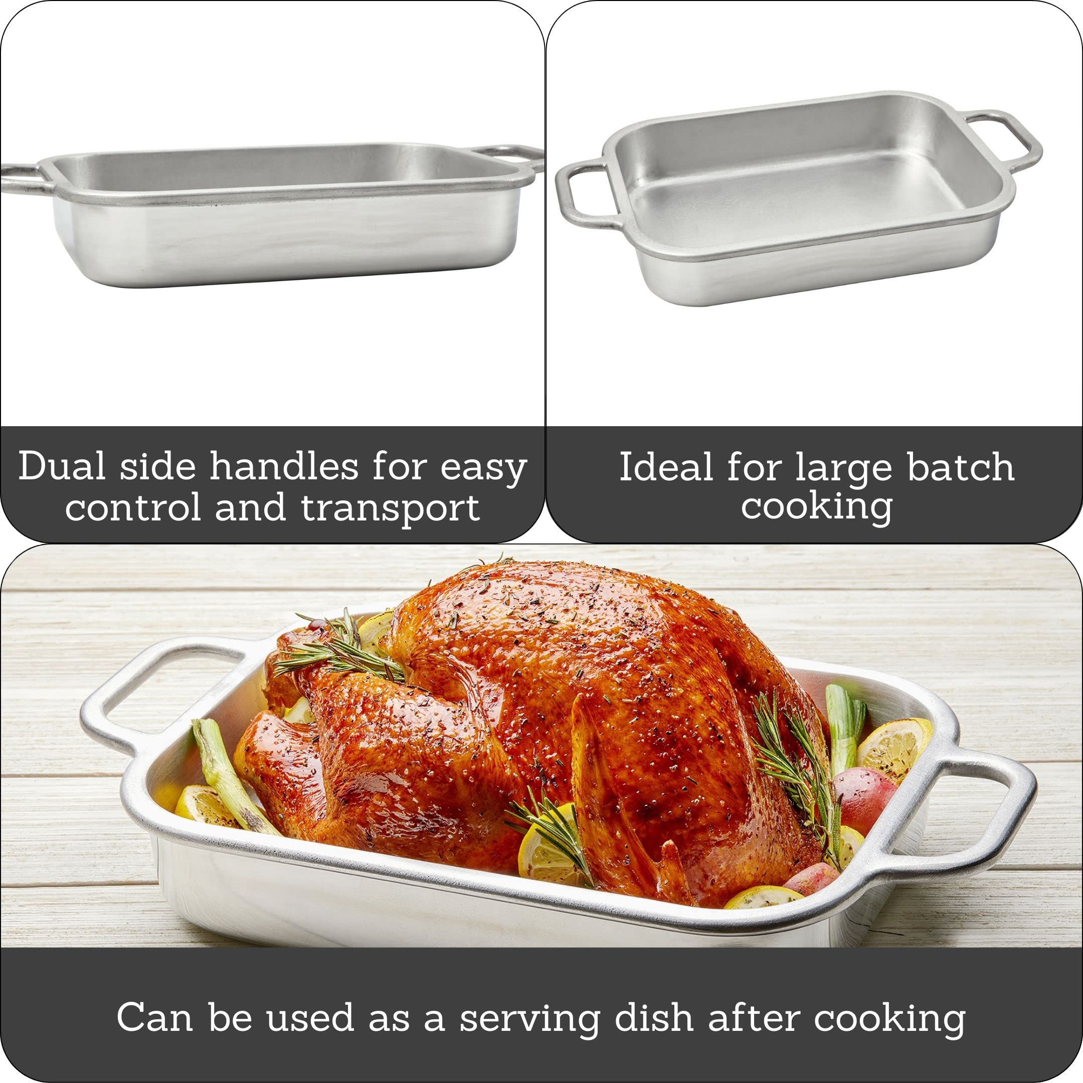 IMUSA 13.5x10 Inch Heavy Duty Cajun Cast Aluminum Roaster & Baking Pan - Perfect for Oven Roasting, Grilling, and Cajun Style Cooking