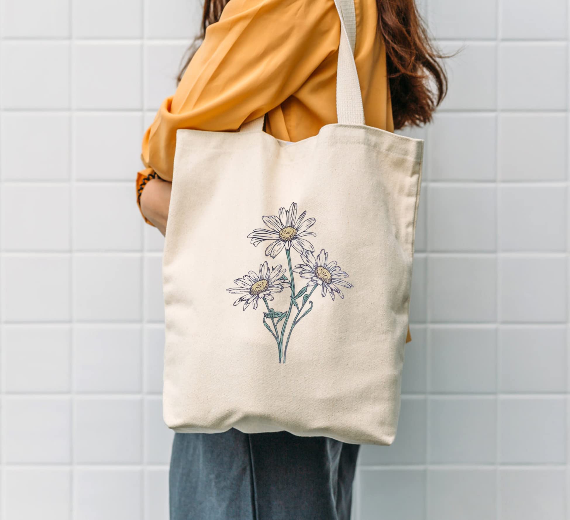 Stylish Floral Canvas Tote Bag for Women - Reusable Grocery Shopping Bag with Cute Cat Design - Perfect for Teachers, Beach Trips & Farmers Market