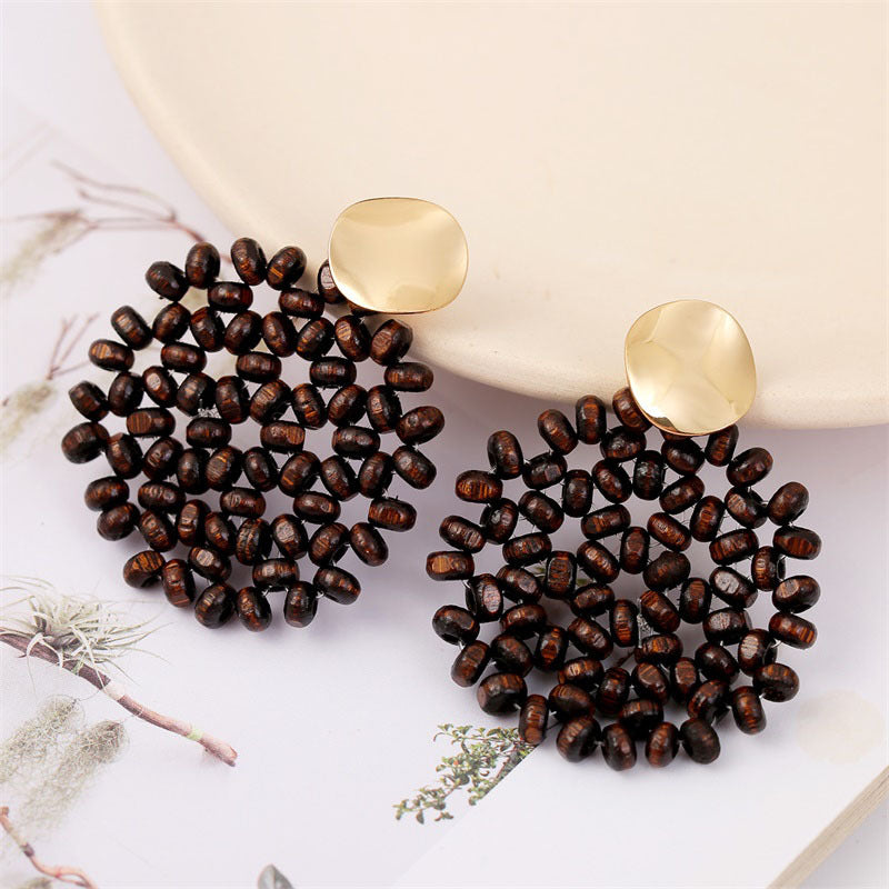 Boho Wooden Bead Drop Dangle Earrings for Women | Handmade Natural Wood Jewelry | Lightweight Statement Earrings for Casual Wear, Parties & Festivals | E9111