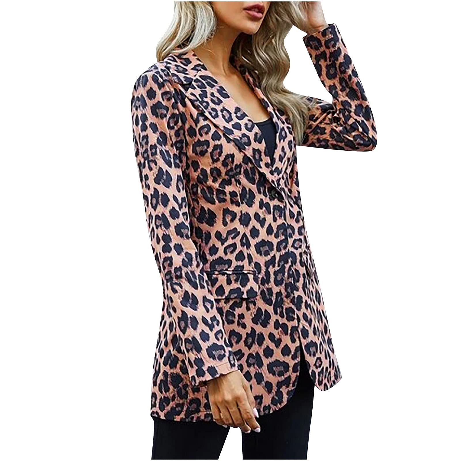 Women's Leopard Print Blazer - Office Cardigan for Fall & Winter - Long Sleeve Work Outfit