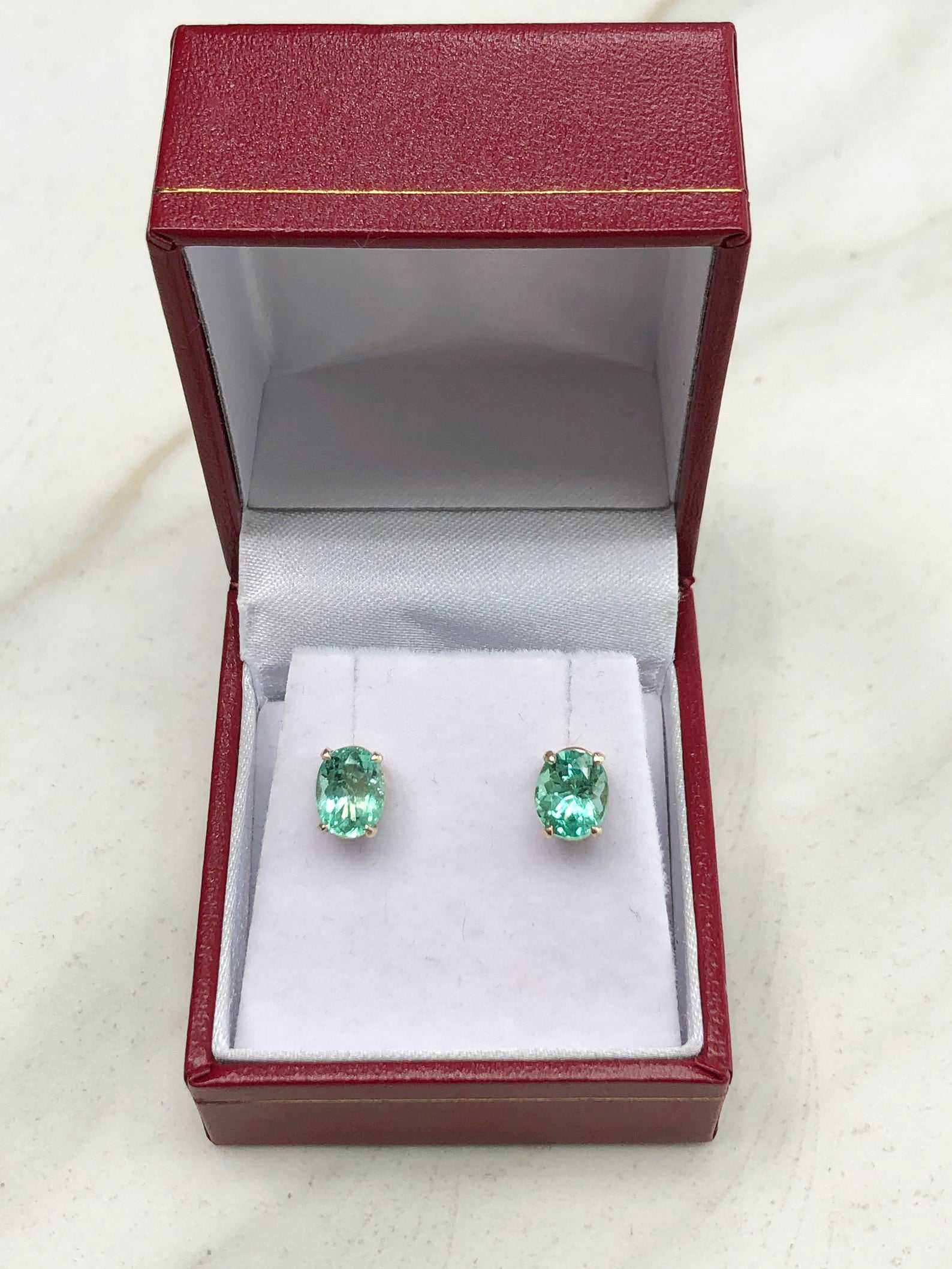 2.0tcw Natural Colombian Emerald Stud Earrings in 14K Gold - Oval Cut Transparent Gemstone Jewelry for Women, Gift for Her, Perfect for Weddings, Parties & Special Occasions